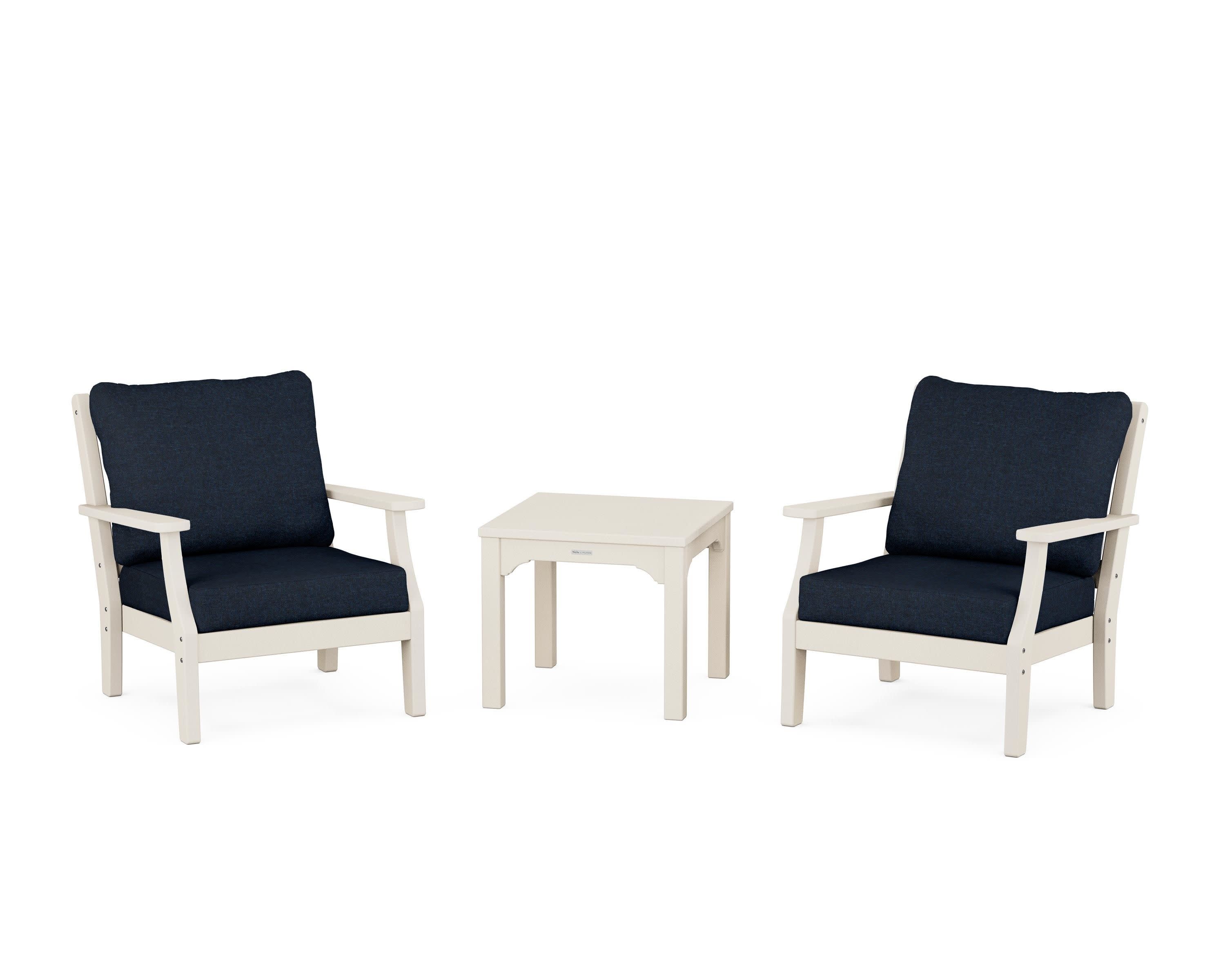 Chinoiserie 3-Piece Deep Seating Set in Sand / Marine Indigo