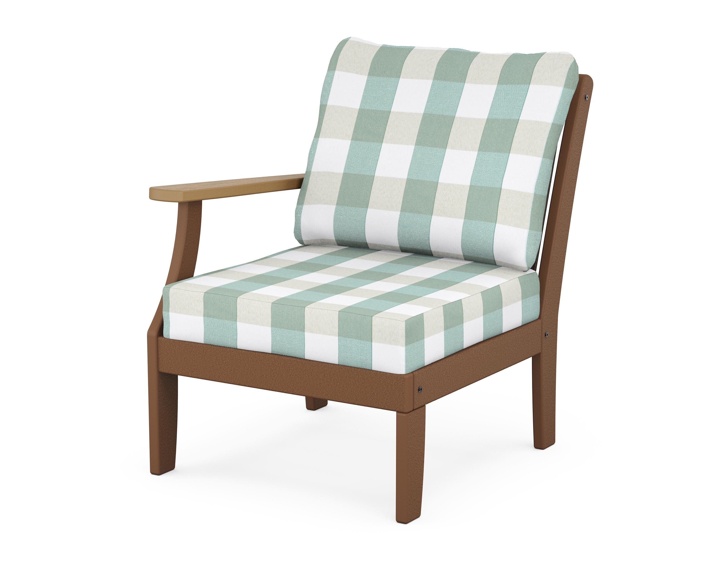 Braxton Modular Left Arm Chair in Teak / Natural / Buffalo Plaid Glacier Spa