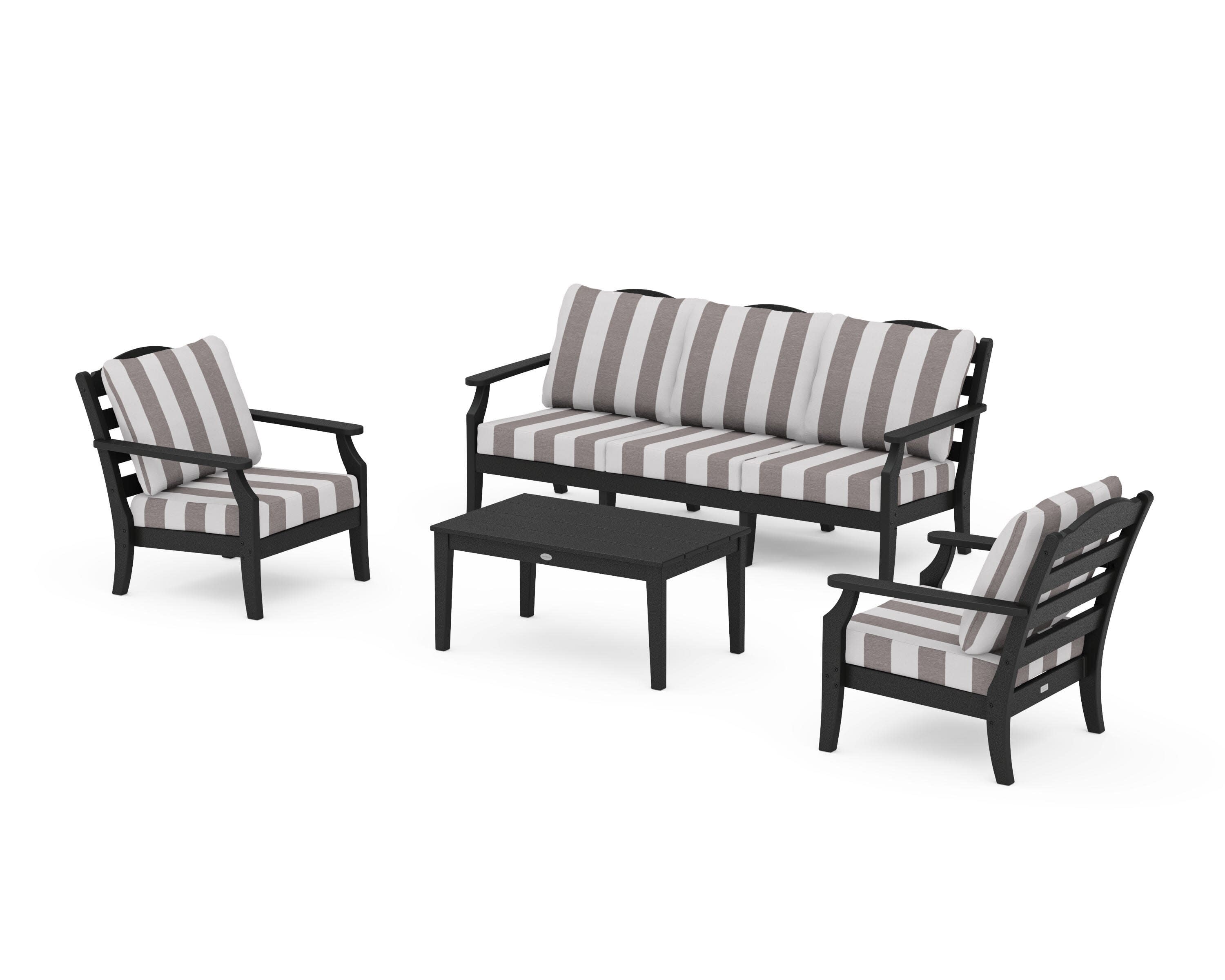 Savannah 4-Piece Deep Seating Set with Sofa in Black / Cabana Stripe Grey Mist