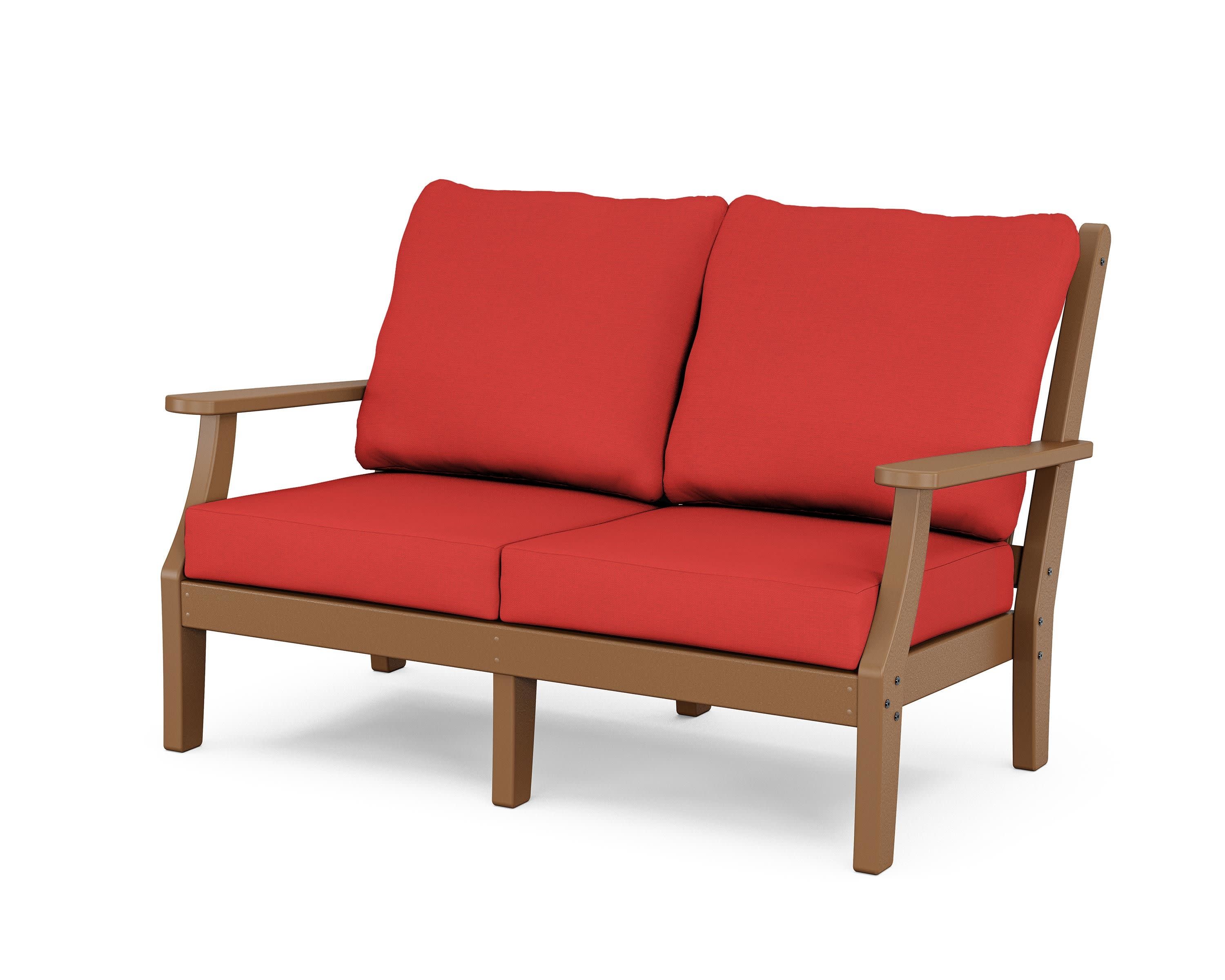 Wovendale Deep Seating Loveseat in Teak / Crimson Linen