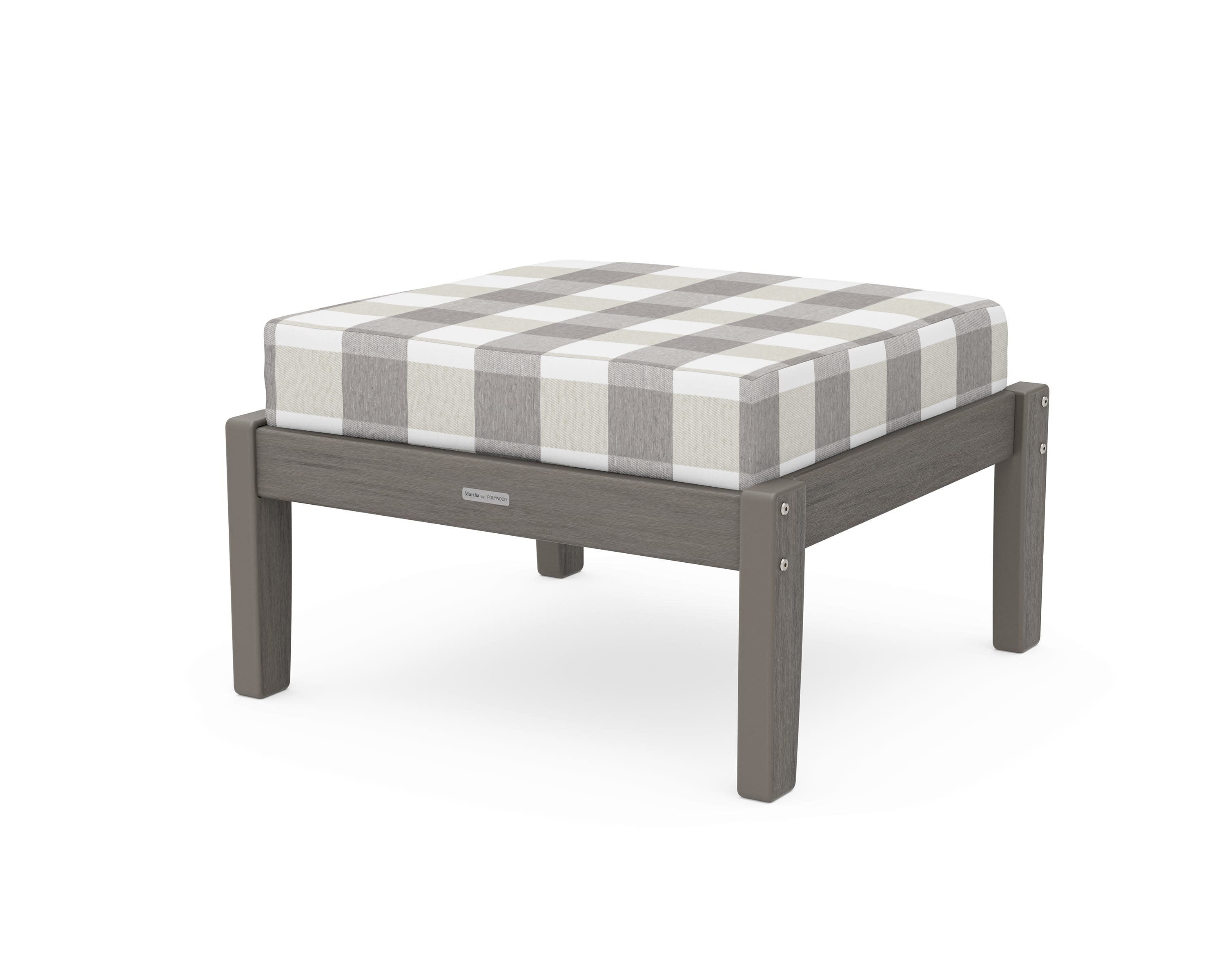 Chinoiserie Deep Seating Ottoman in Driftwood / Buffalo Plaid Grey Mist