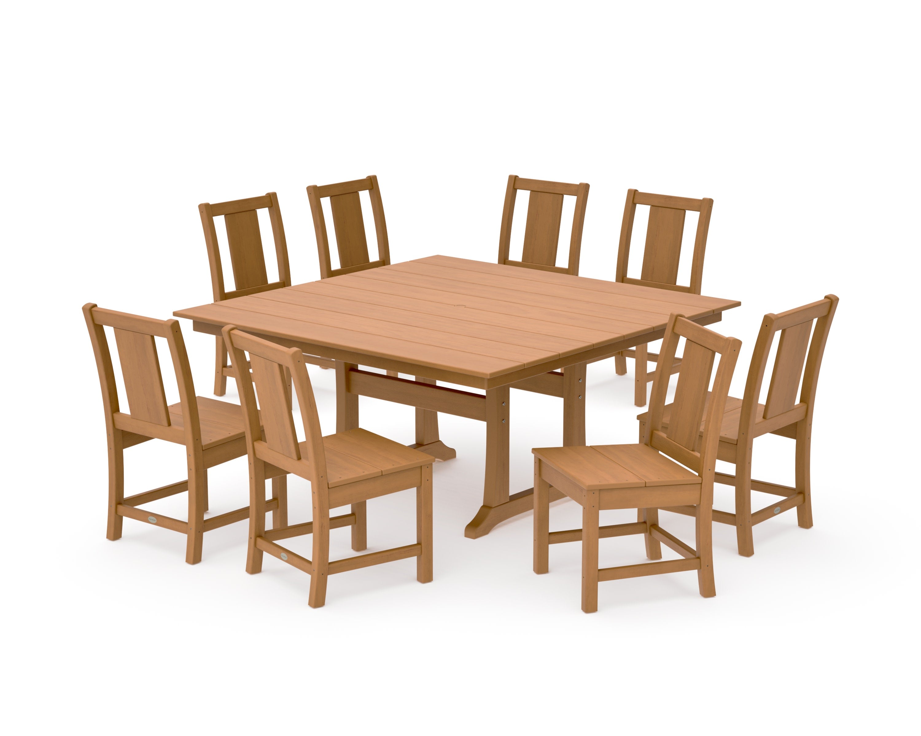 Prairie Side Chair 9-Piece Square Farmhouse Dining Set with Trestle Legs in Natural