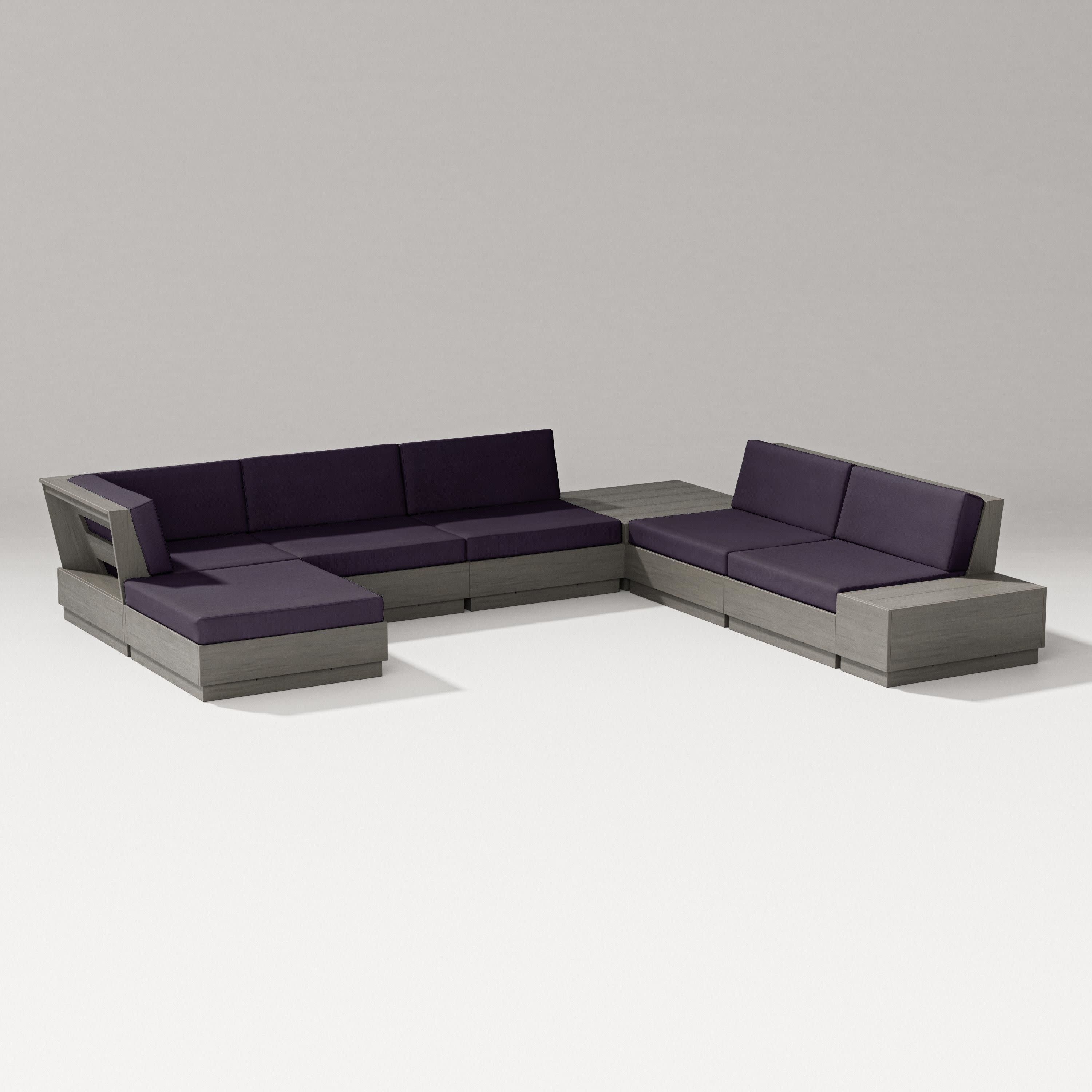 Elevate 8-Piece Corner Sectional in Driftwood / Navy Linen