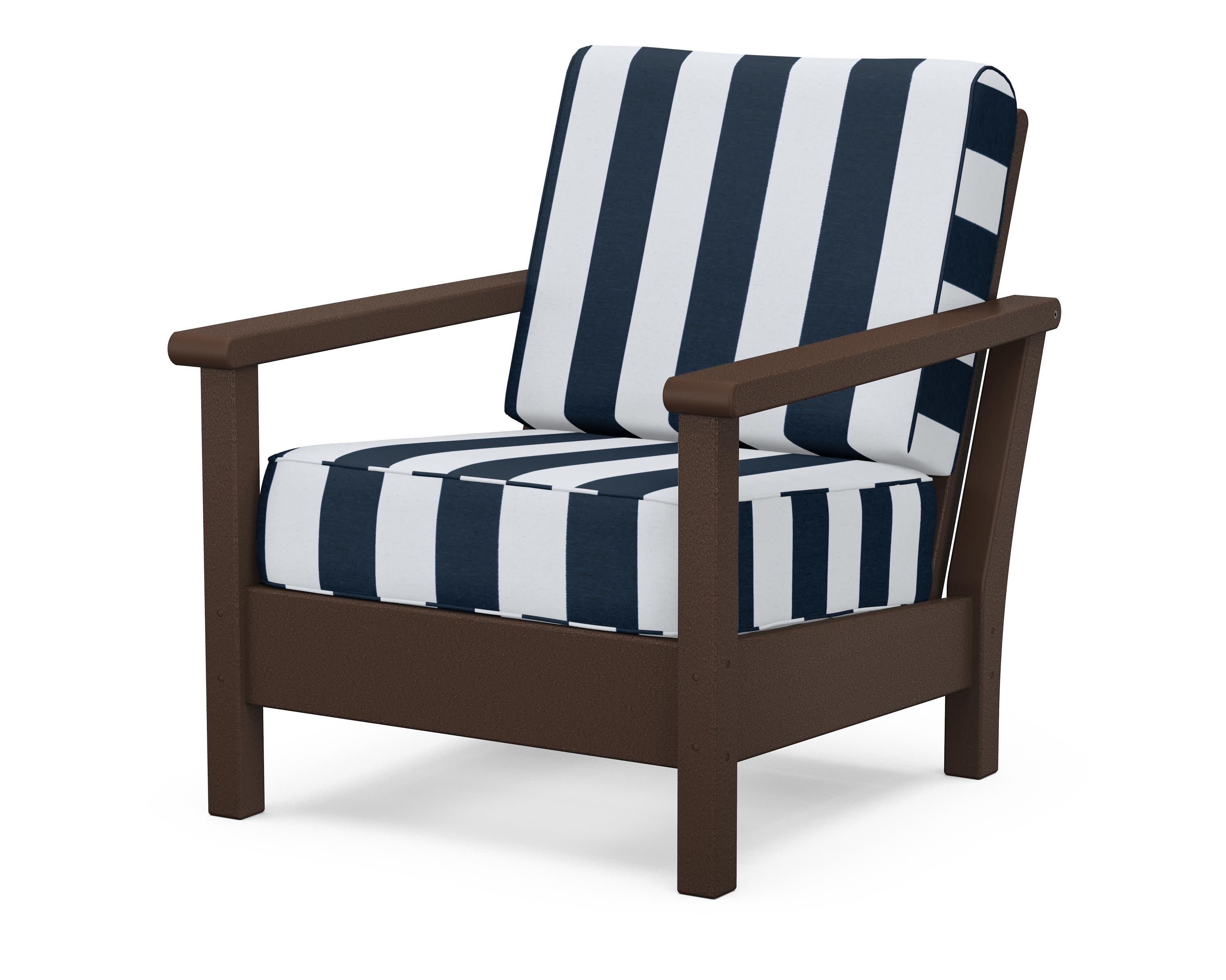Harbour Deep Seating Chair in Mahogany / Cabana Stripe Marine Indigo