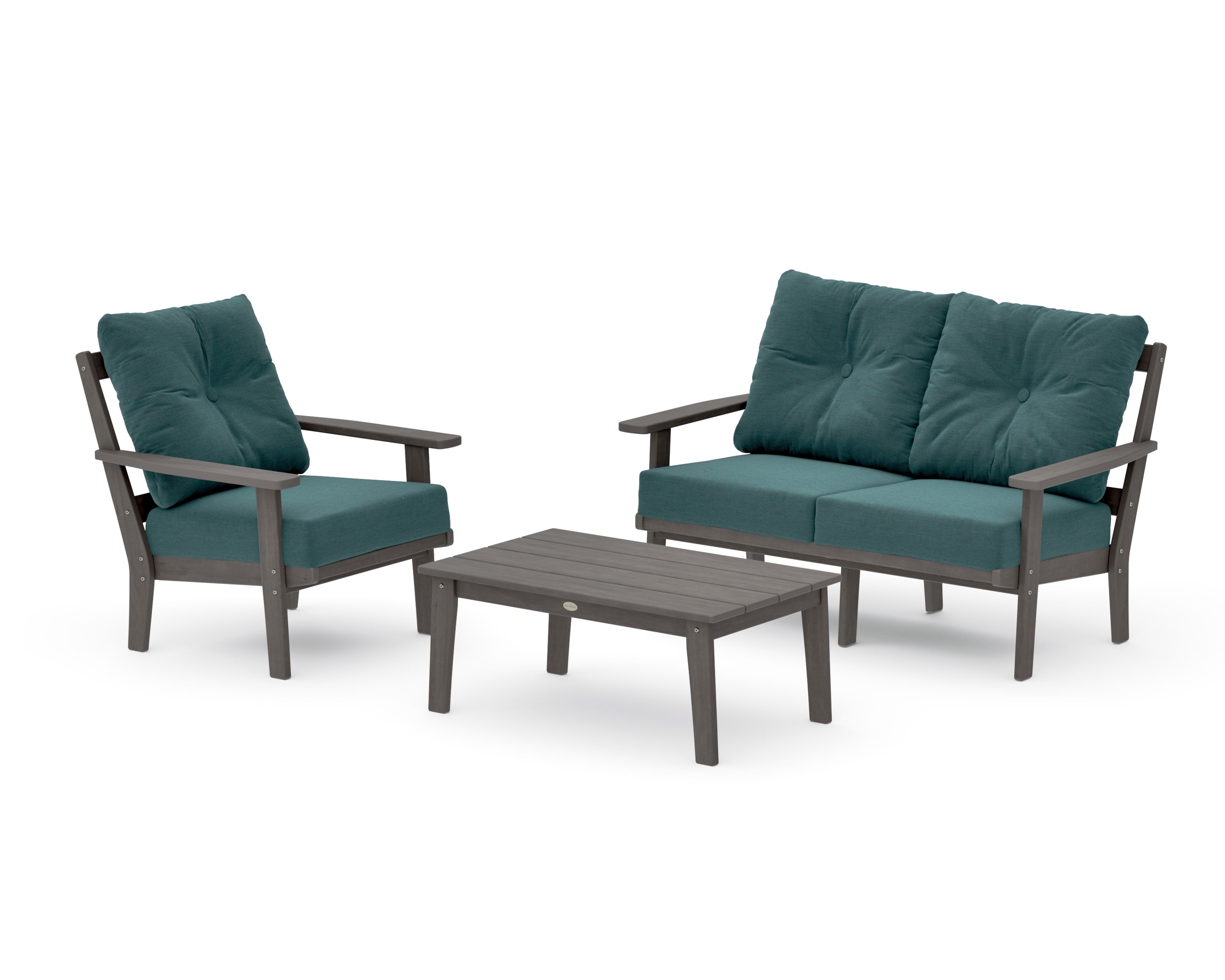 Oxford 3-Piece Deep Seating Set with Loveseat in Driftwood / Ocean Teal