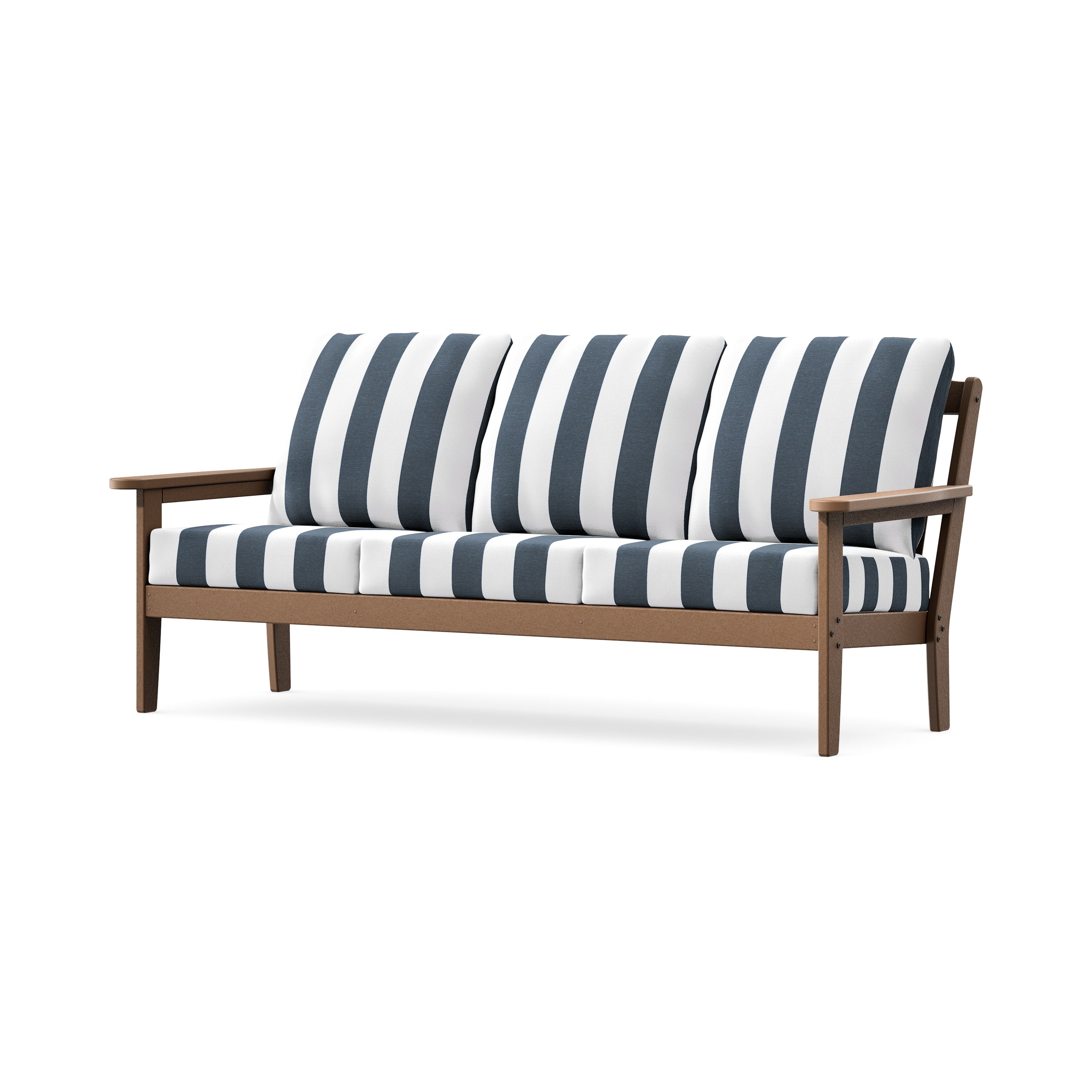 Cottage Deep Seating Sofa in Teak / Cabana Stripe Marine Indigo