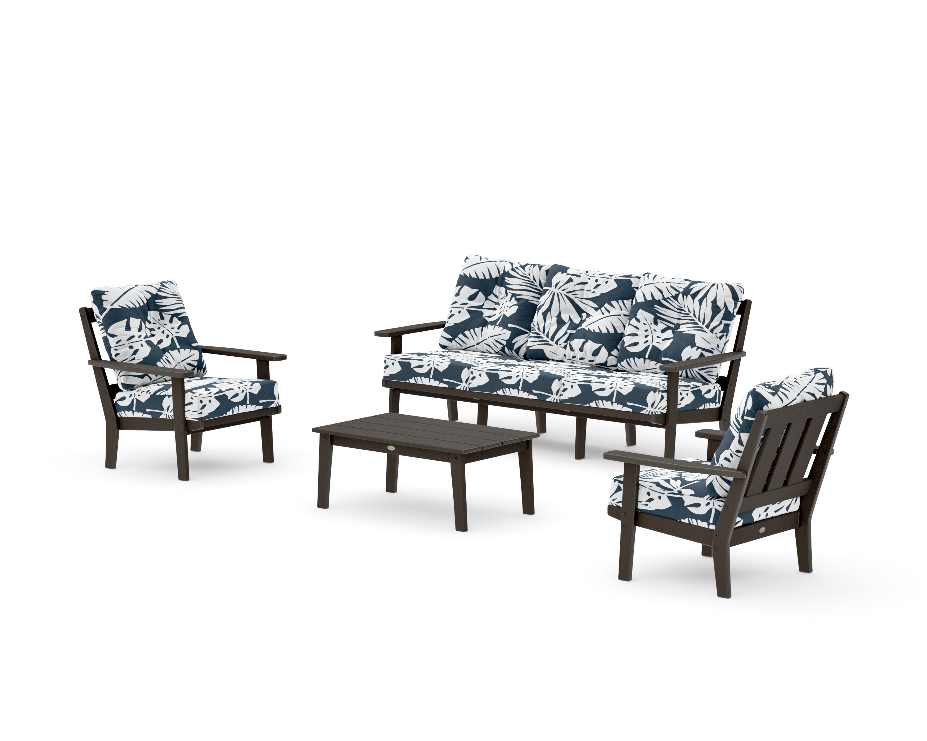 Oxford 4-Piece Deep Seating Set with Sofa in Vintage Coffee / Leaf Marine Indigo