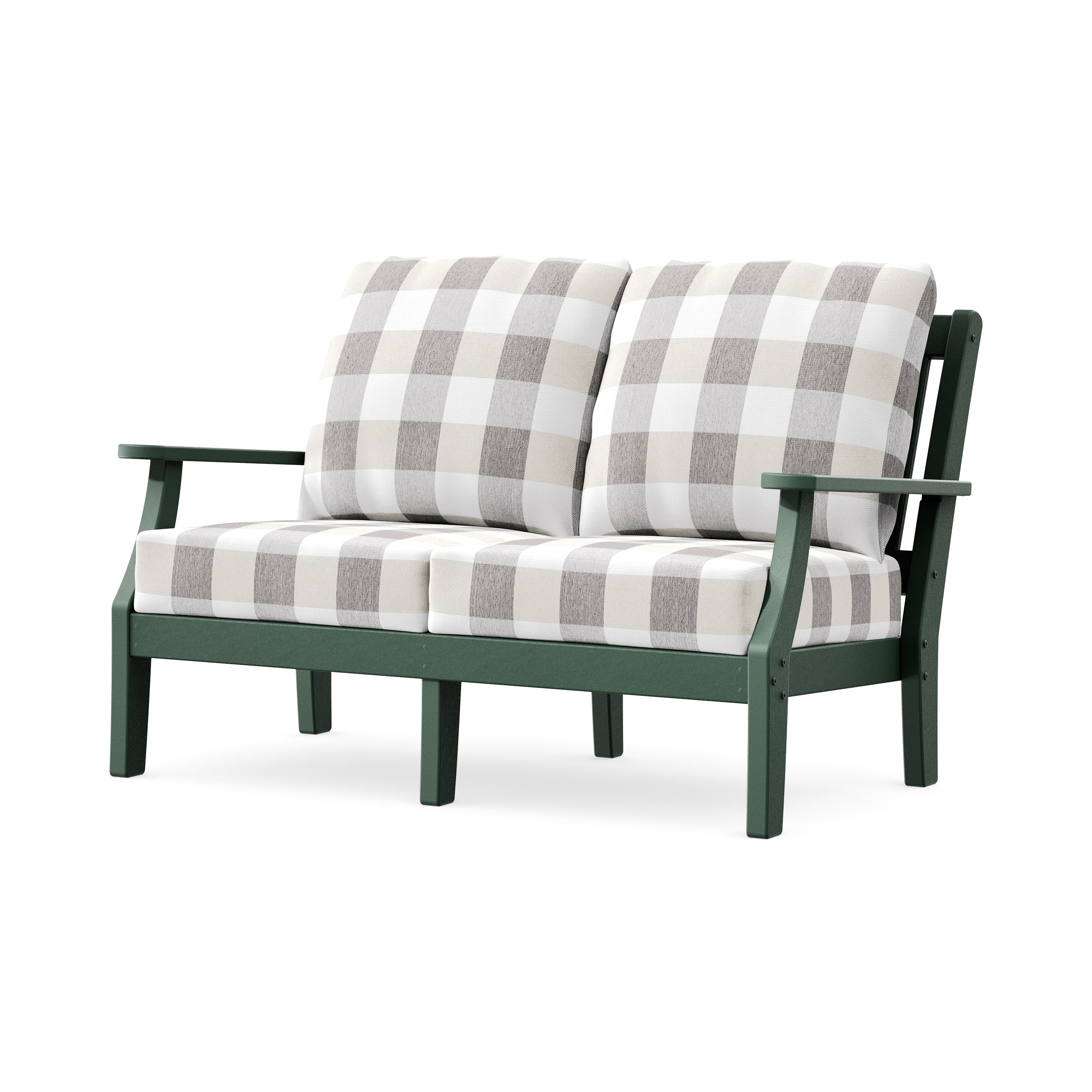 Chinoiserie Deep Seating Loveseat in Green / Buffalo Plaid Grey Mist