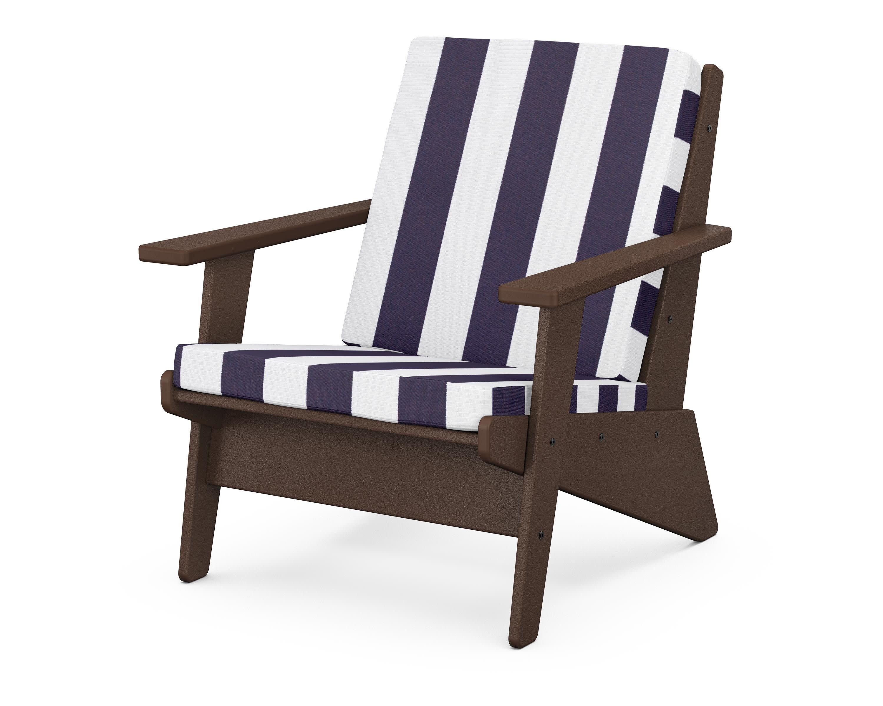 Riviera Modern Lounge Chair in Mahogany / Cabana Stripe Navy