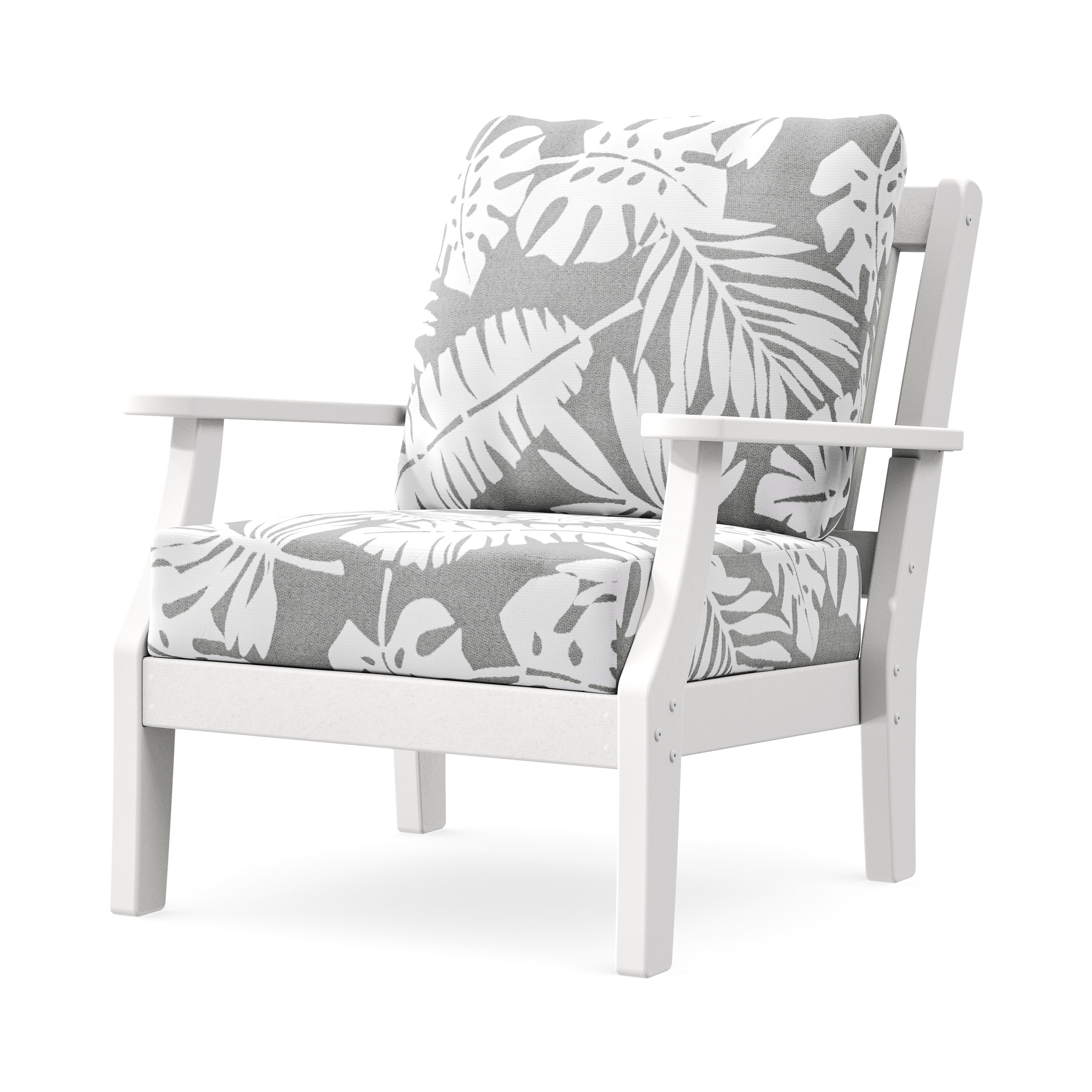 Chinoiserie Deep Seating Chair in White / Leaf Grey Mist