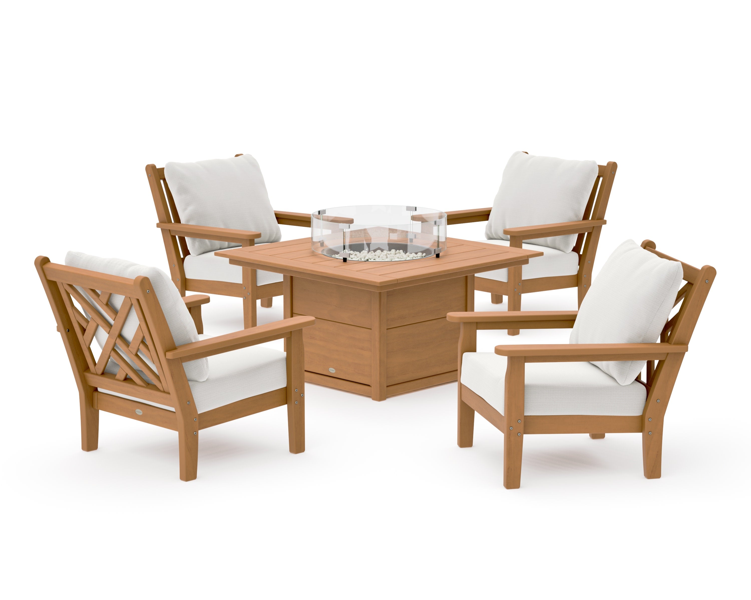 Chippendale 5-Piece Deep Seating Set with Fire Pit Table in Natural / Natural Linen