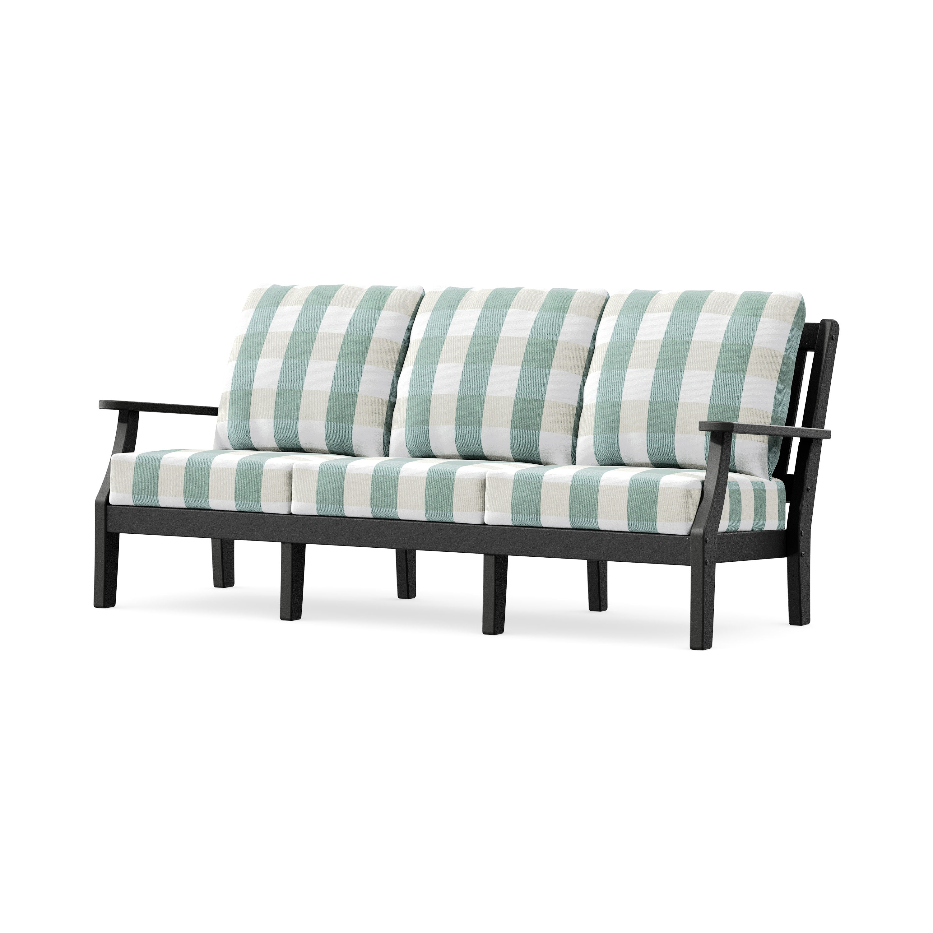 Chinoiserie Deep Seating Sofa in Black / Buffalo Plaid Glacier Spa