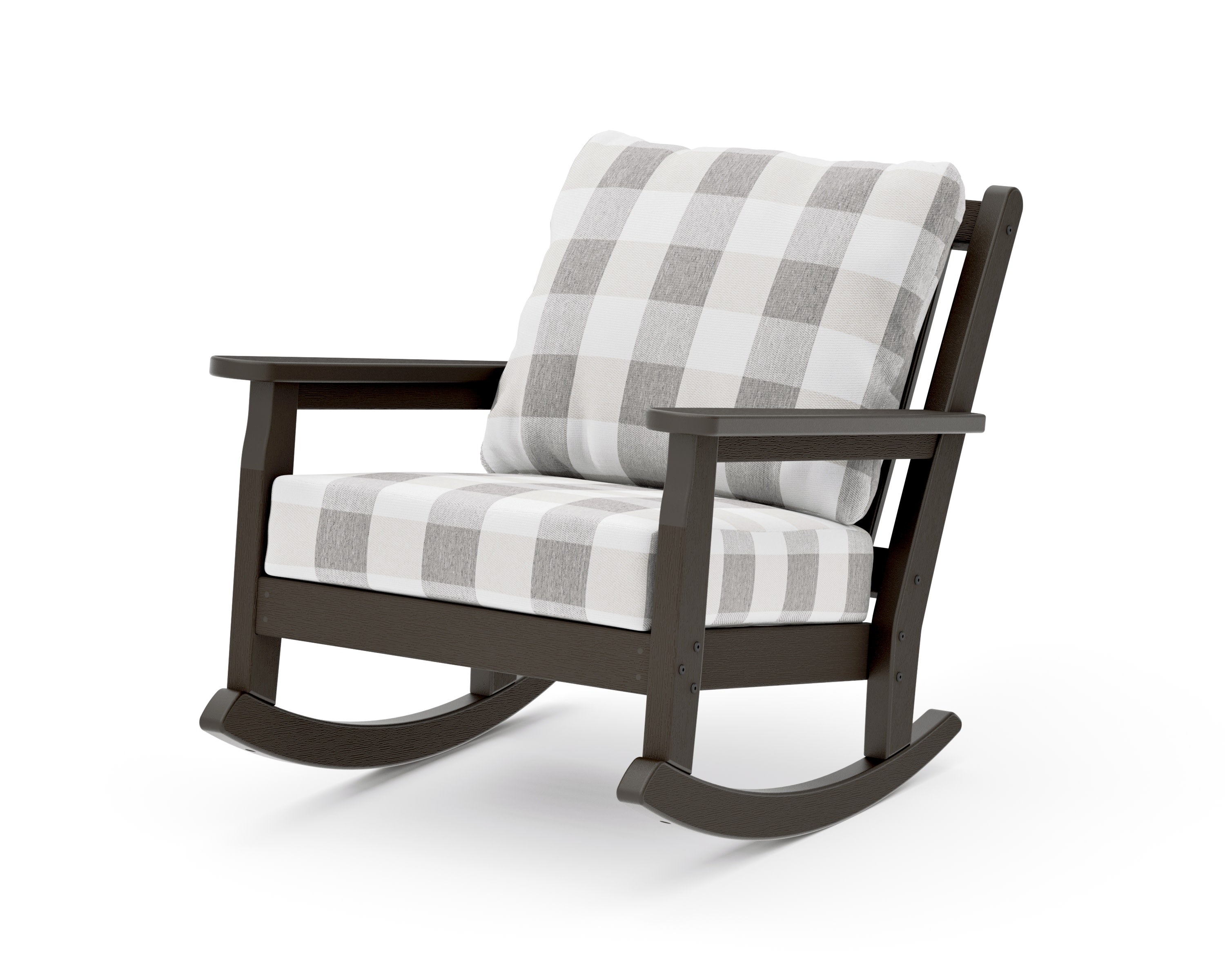 Chippendale Deep Seating Rocking Chair in Vintage Coffee / Buffalo Plaid Grey Mist