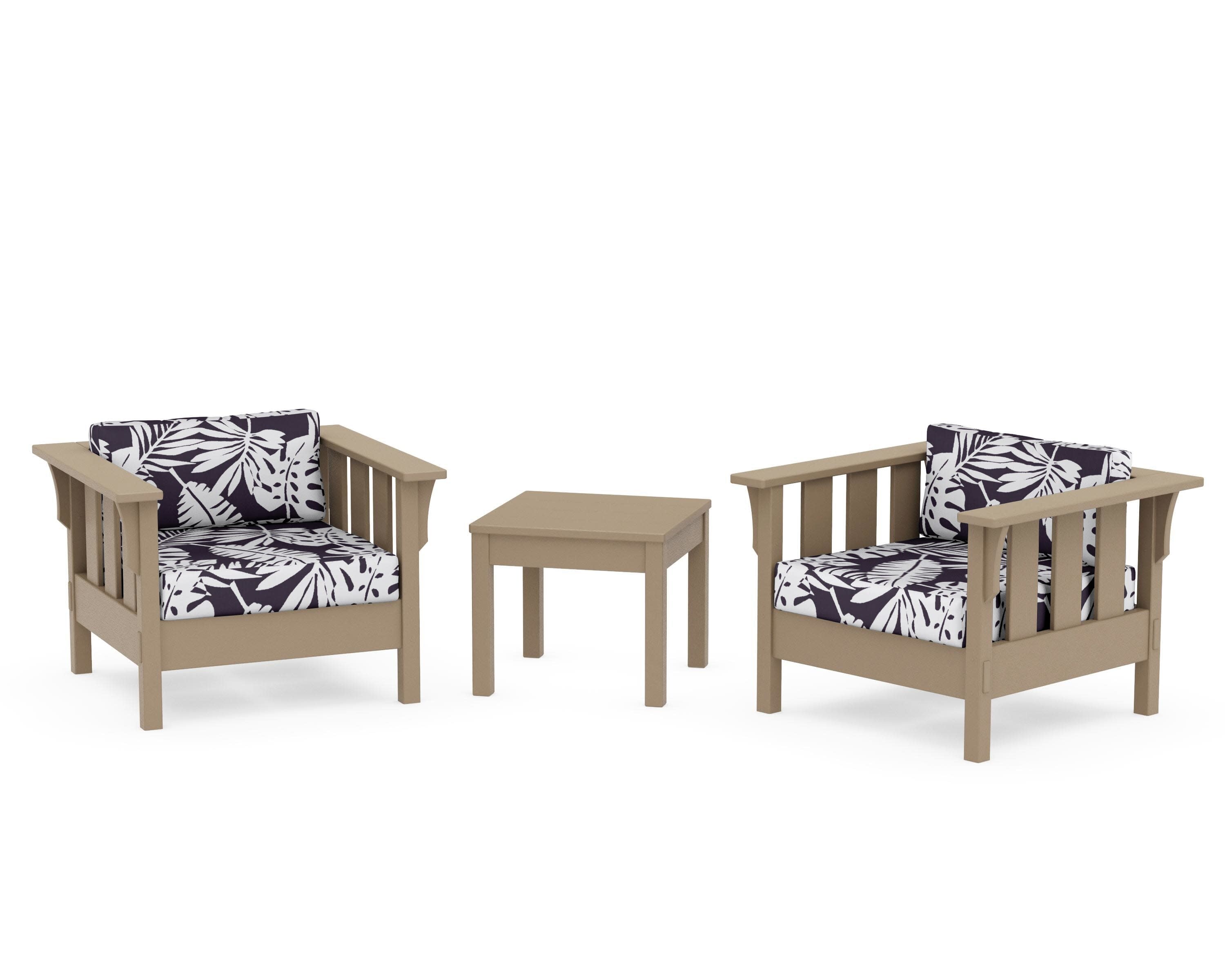 Acadia 3-Piece Deep Seating Set in Vintage Sahara / Leaf Navy