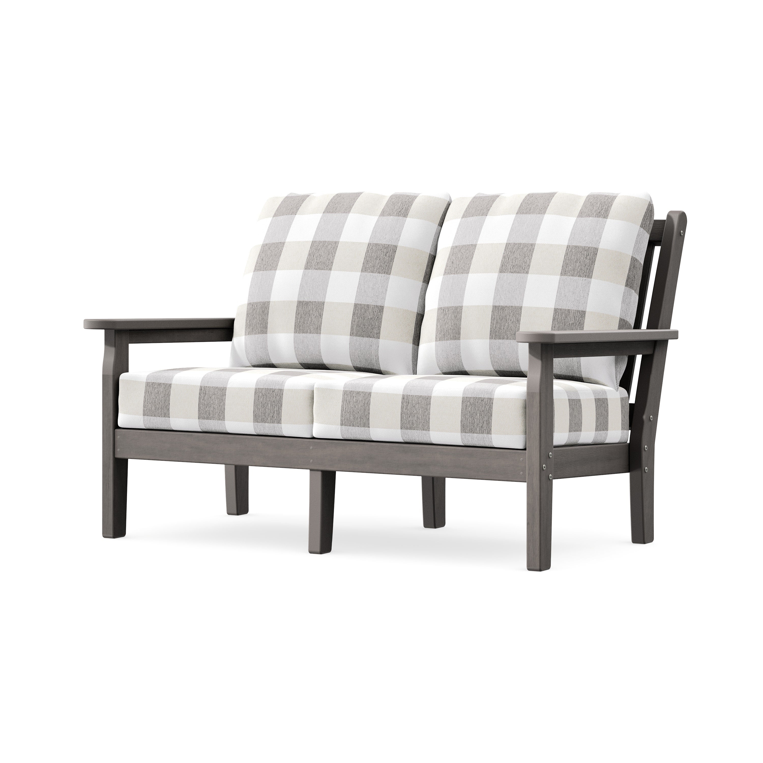 Chippendale Deep Seating Loveseat in Driftwood / Buffalo Plaid Grey Mist