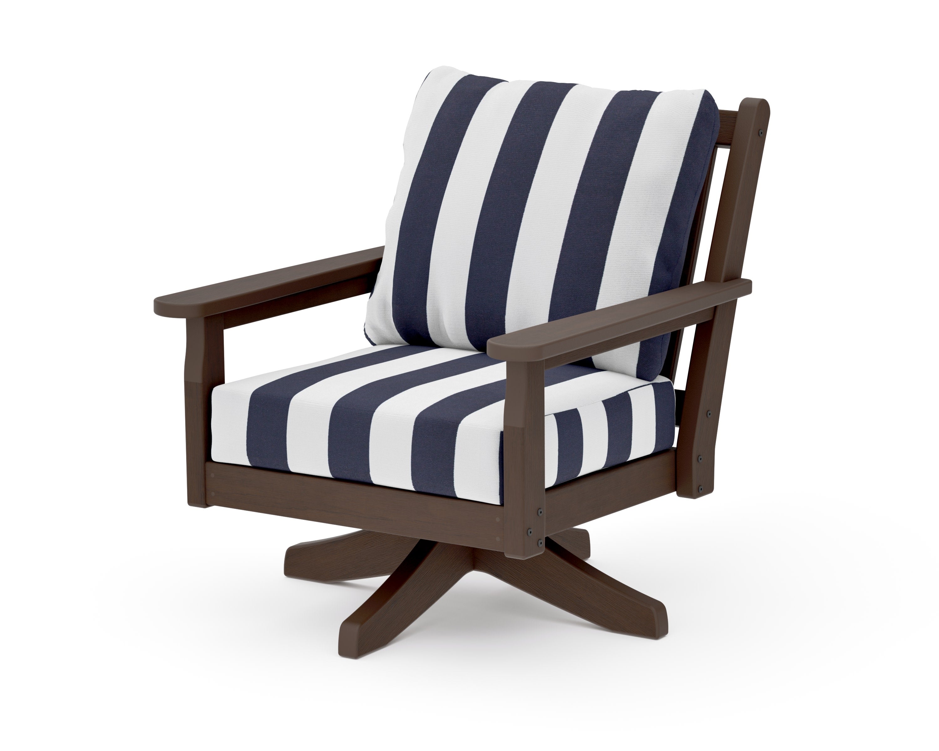 Chippendale Deep Seating Swivel Chair in Kona / Cabana Stripe Navy
