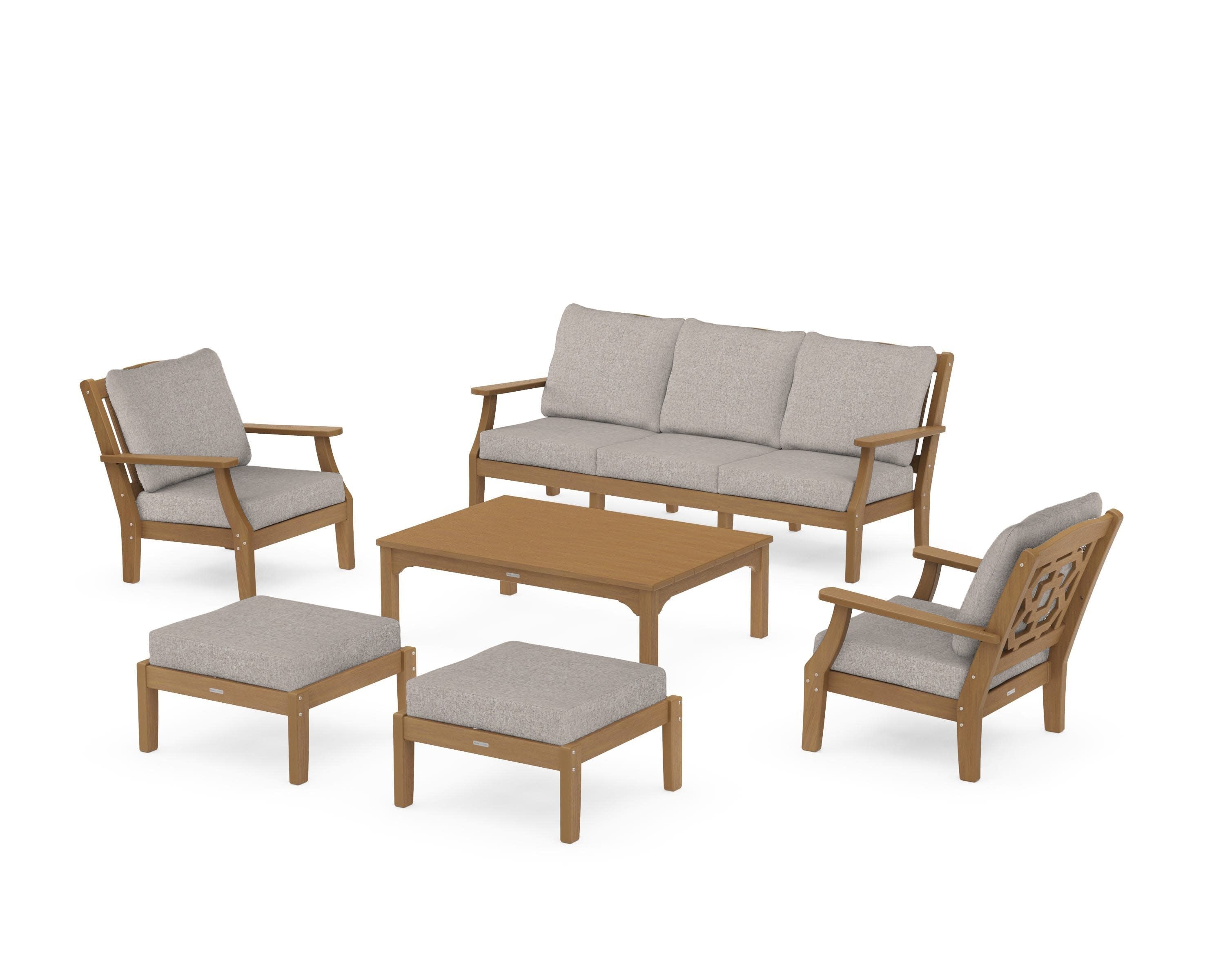 Chinoiserie 6-Piece Lounge Sofa Set in Natural / Weathered Tweed