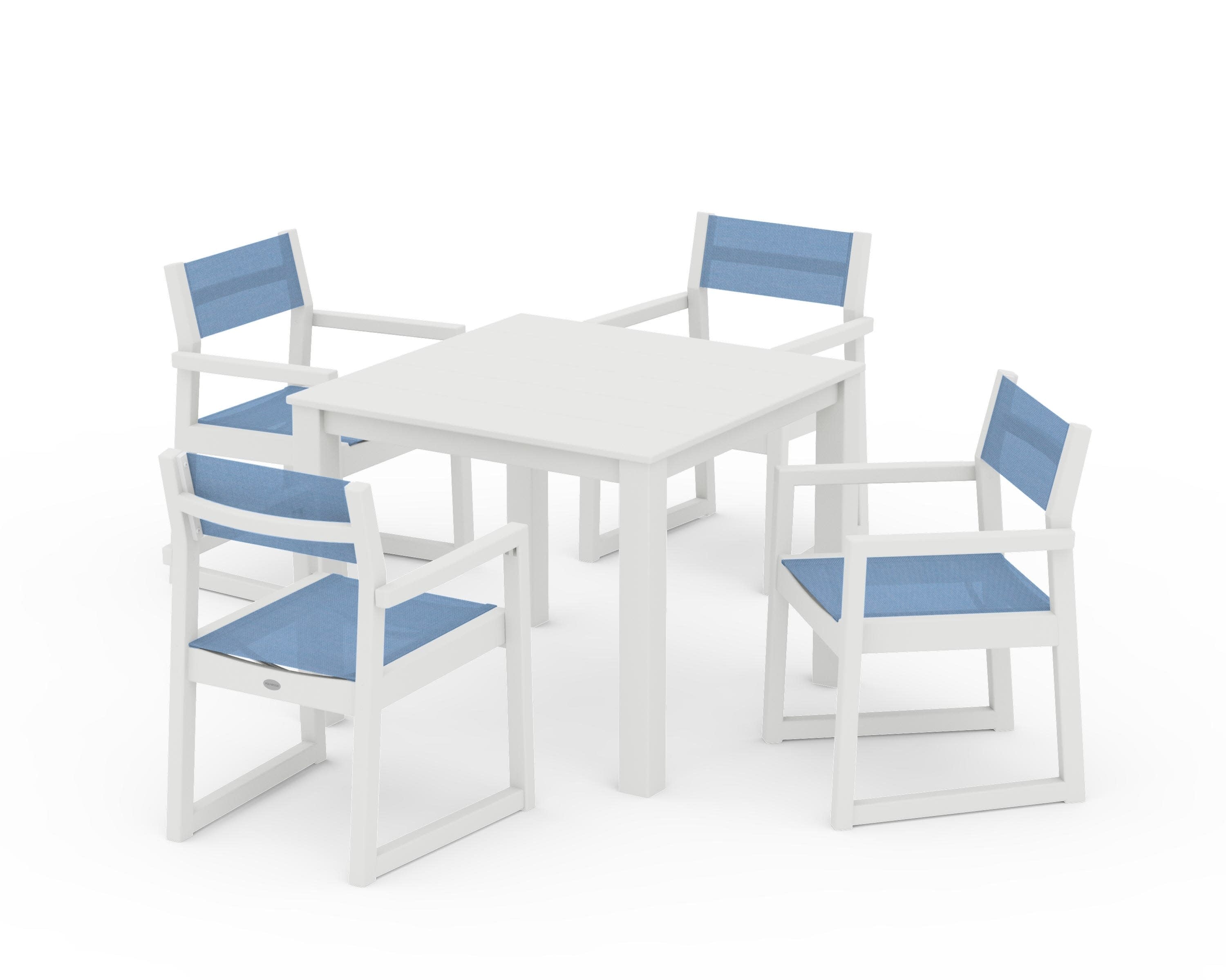 EDGE Sling Arm Chair 5-Piece Parsons Dining Set in Vintage White / Poolside Sling
