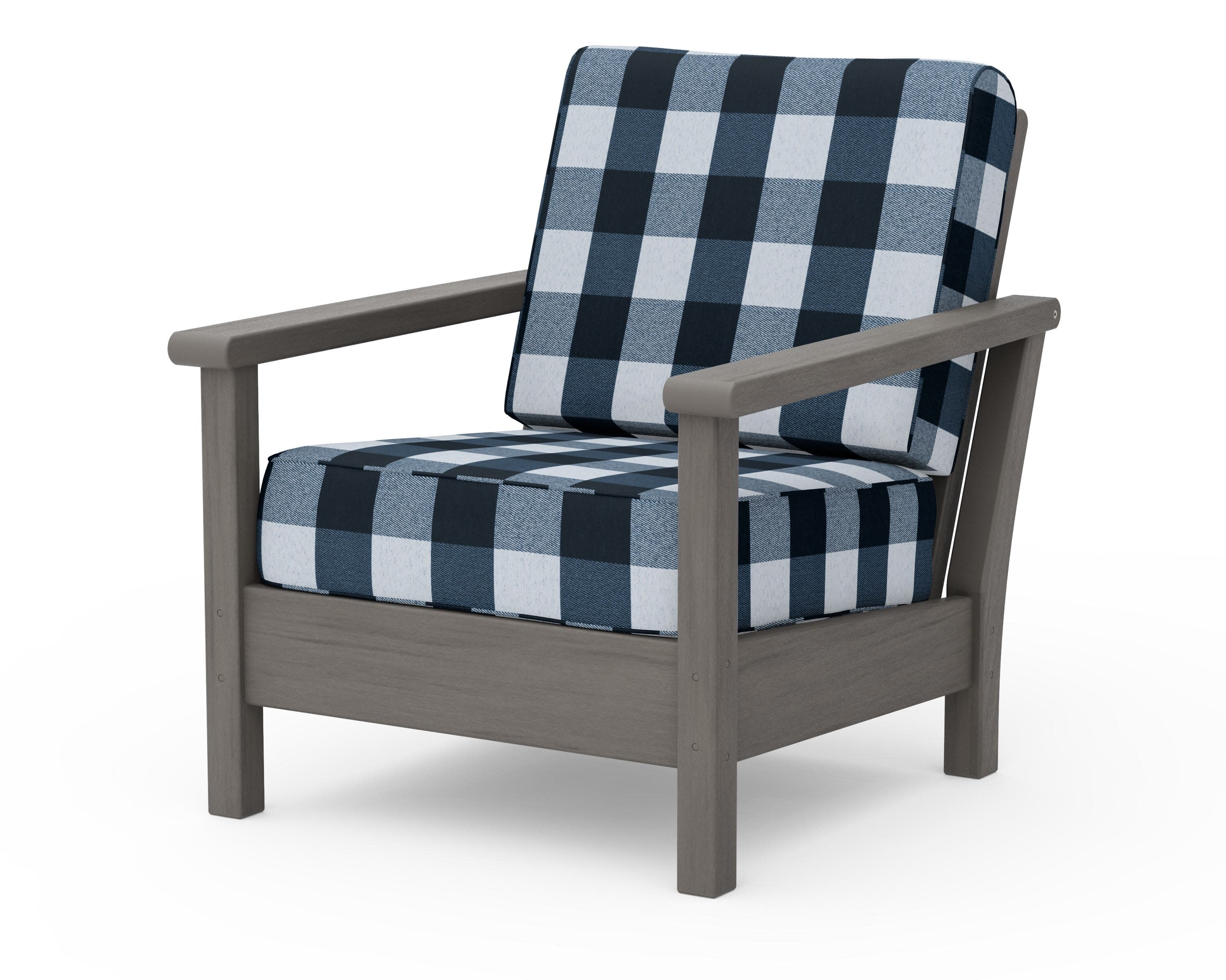 Harbour Deep Seating Chair in Driftwood / Buffalo Plaid Marine Indigo
