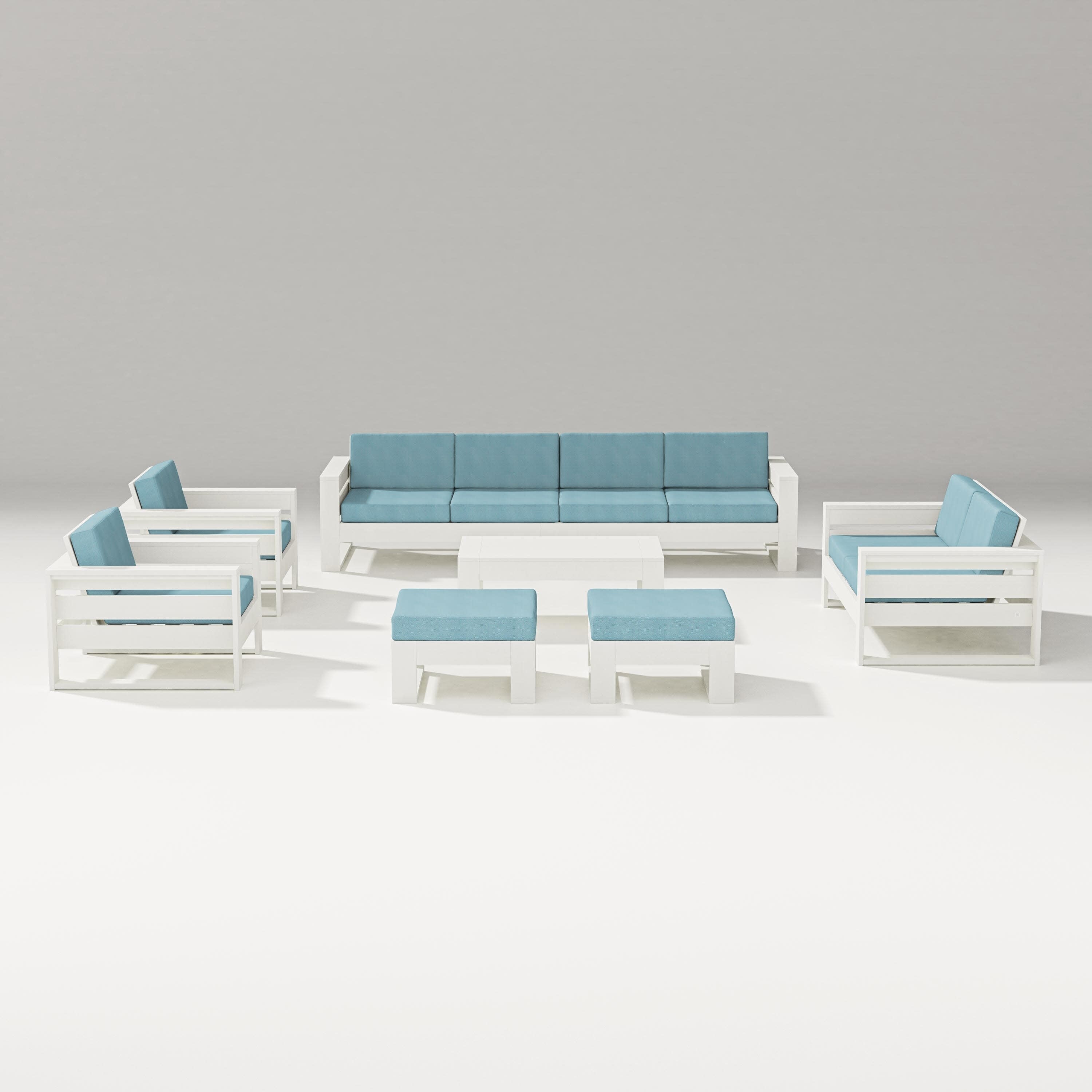Latitude 8-Piece Lounge Sofa Set in Vintage White / Lattice Sky Blue