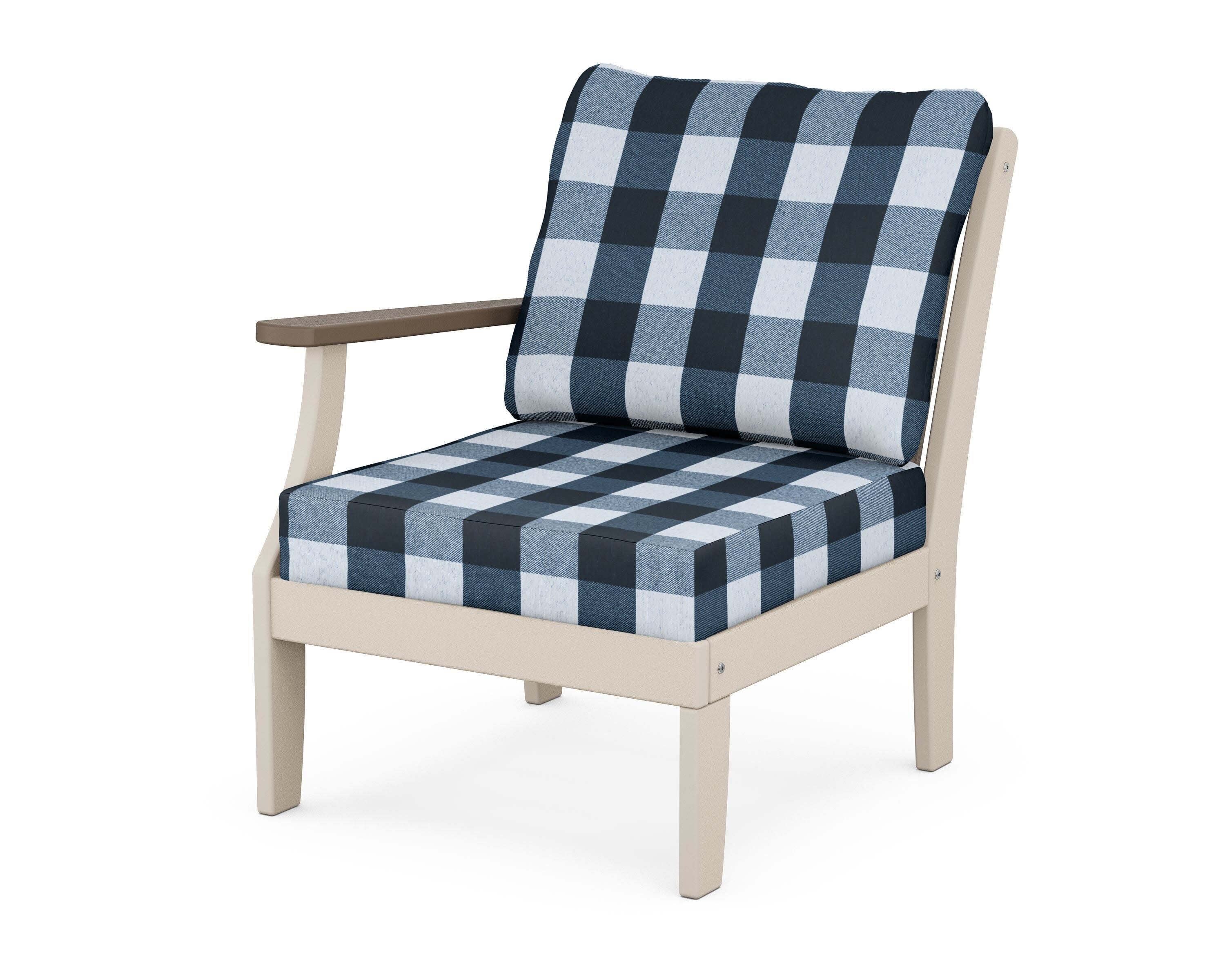 Braxton Modular Left Arm Chair in Sand / Kona / Buffalo Plaid Marine Indigo