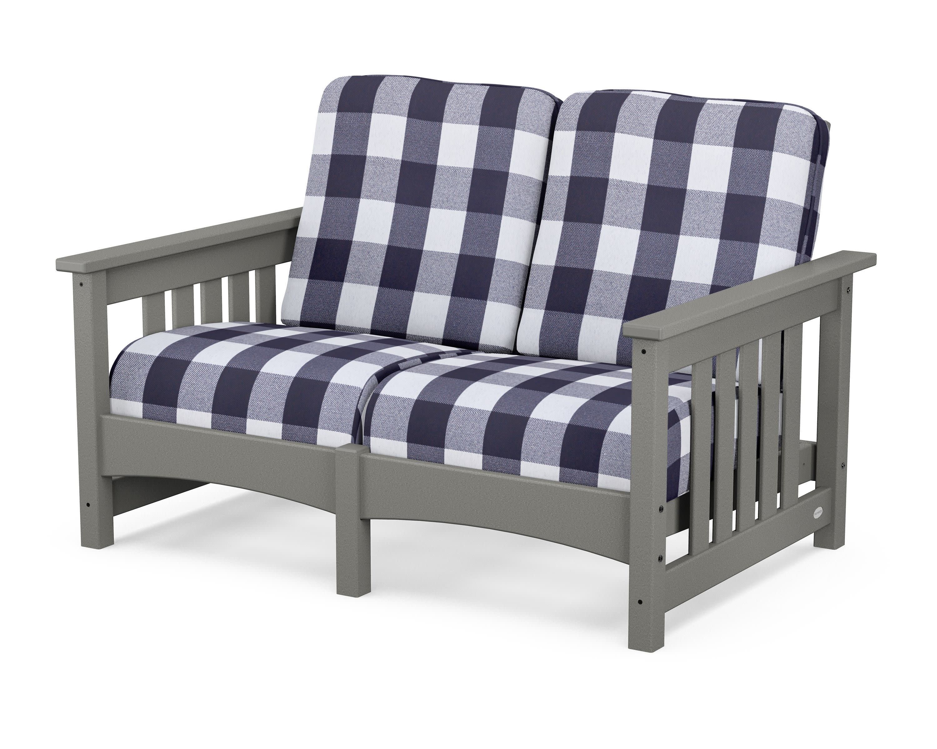Club Mission Loveseat in Slate Grey / Buffalo Plaid Navy