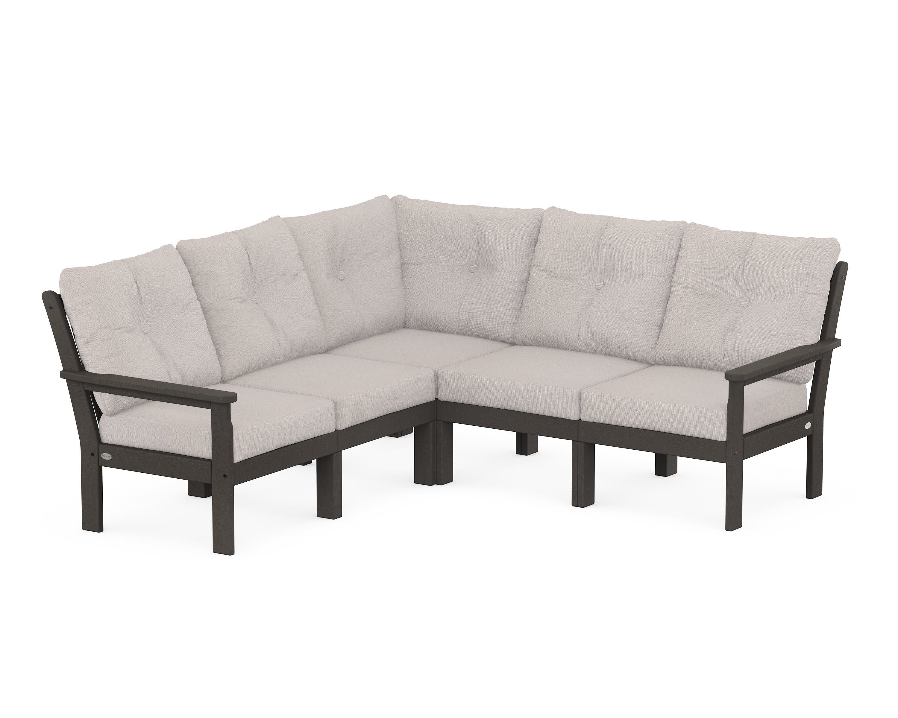 Vineyard 5-Piece Sectional in Vintage Coffee / Dune Burlap
