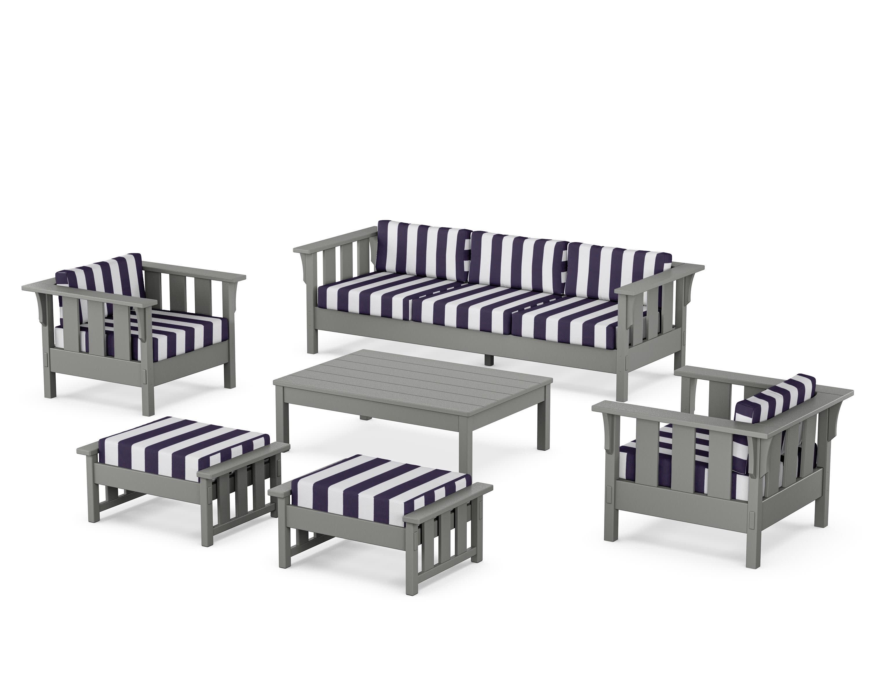 Acadia 6-Piece Lounge Sofa Set in Slate Grey / Cabana Stripe Navy