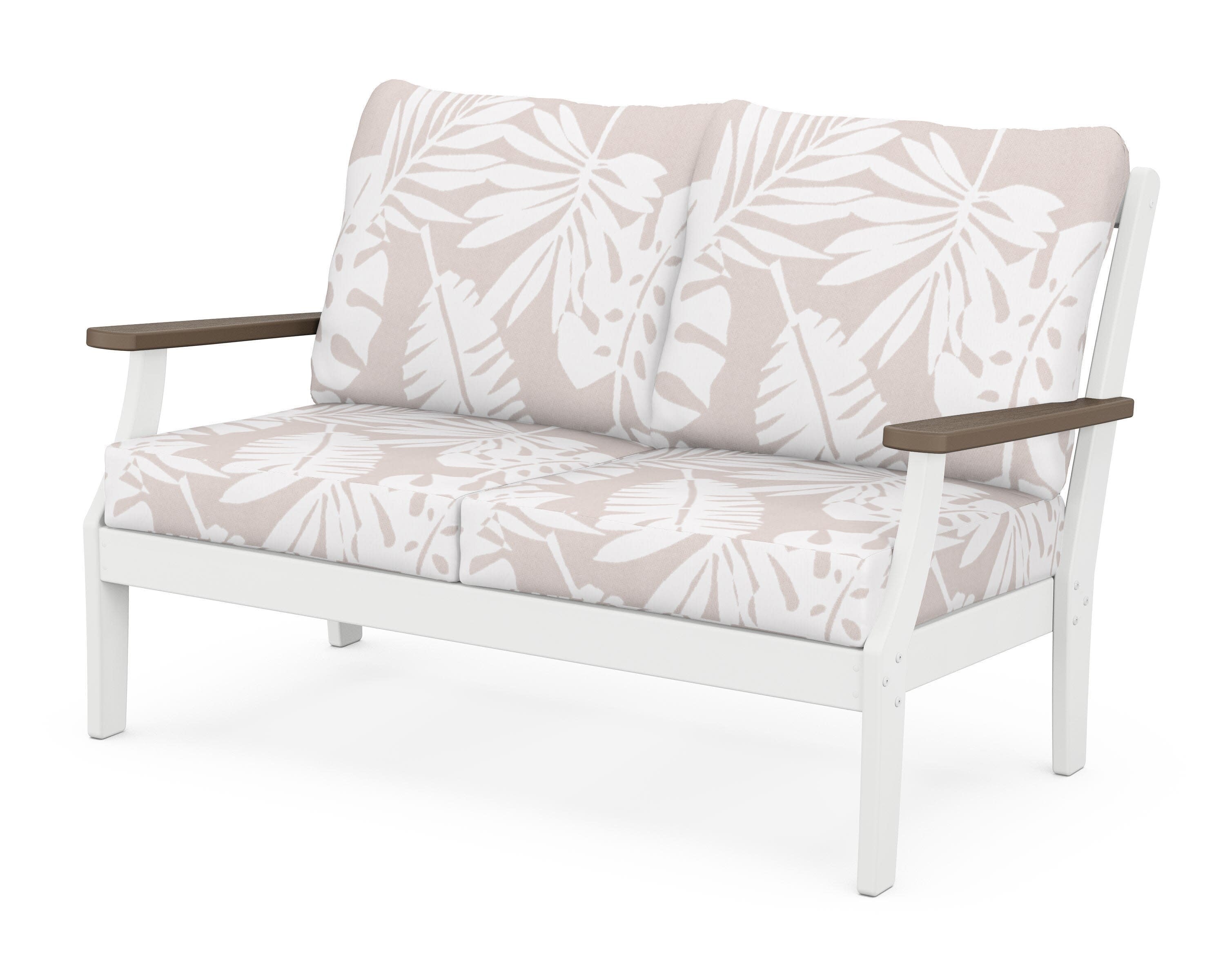 Braxton Deep Seating Loveseat in White / Kona / Leaf Dune Burlap