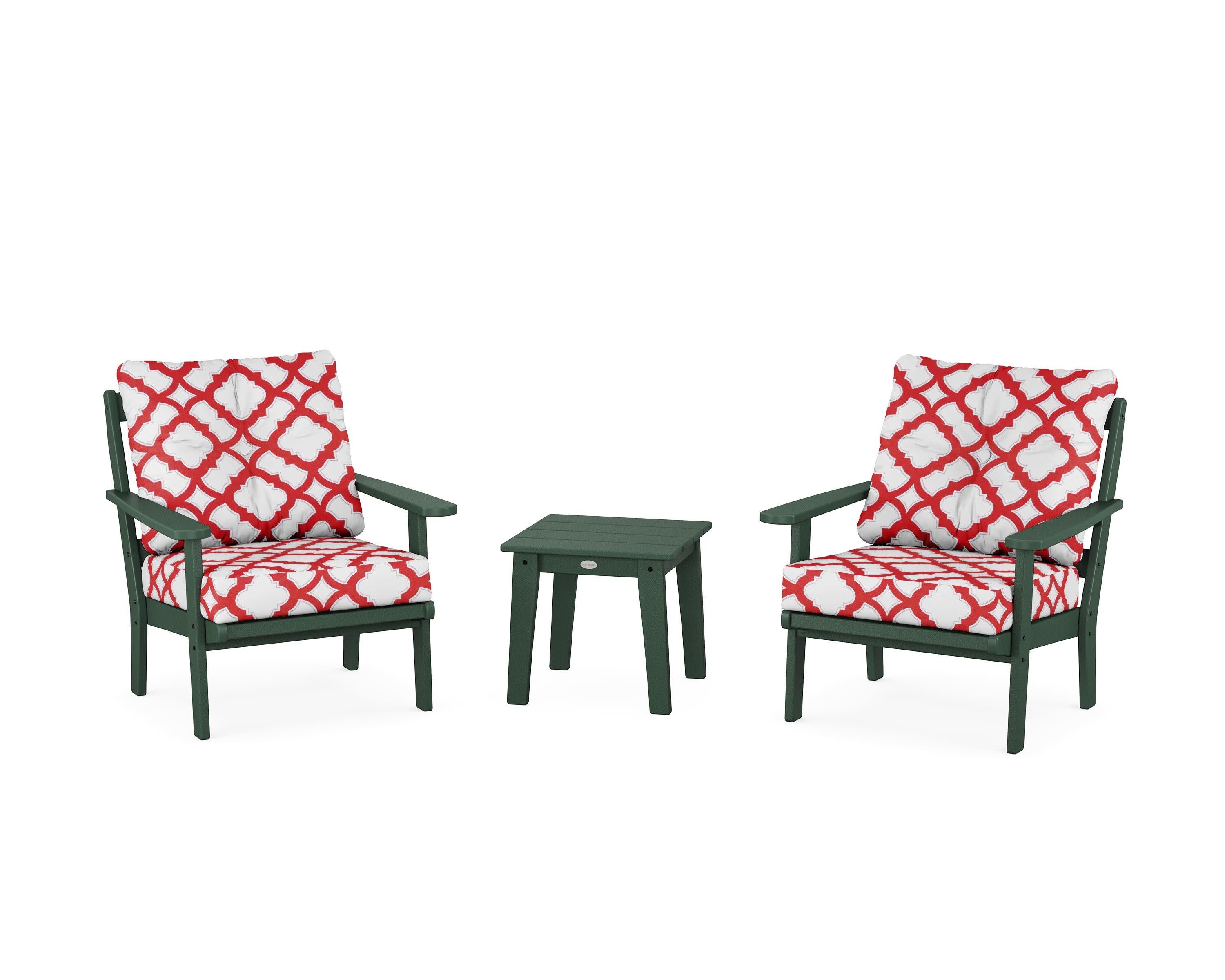Mission 3-Piece Deep Seating Set in Green / Trellis Crimson