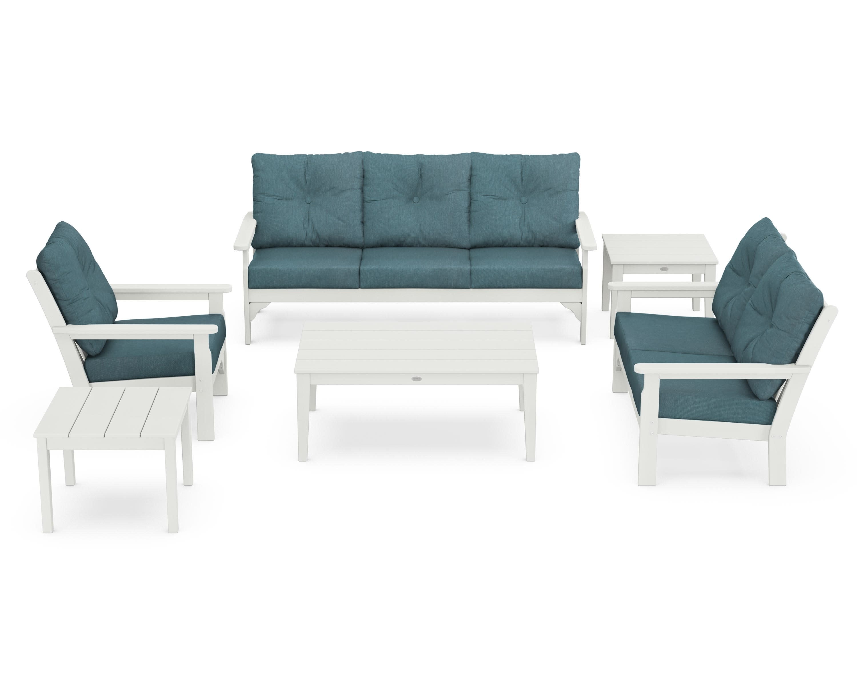 Vineyard 6-Piece Deep Seating Set in Vintage White / Ocean Teal