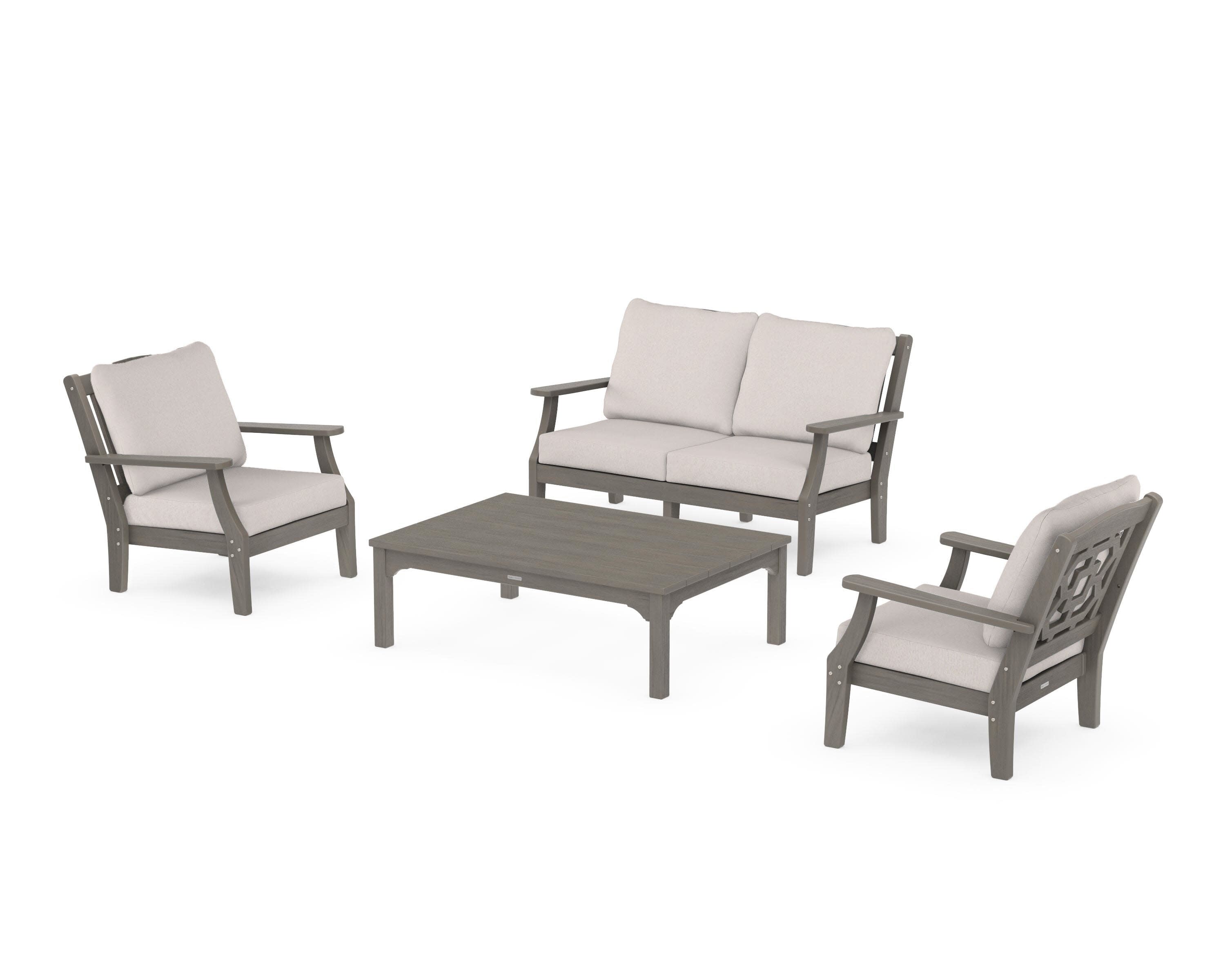 Chinoiserie 4-Piece Deep Seating Set with Loveseat in Driftwood / Dune Burlap