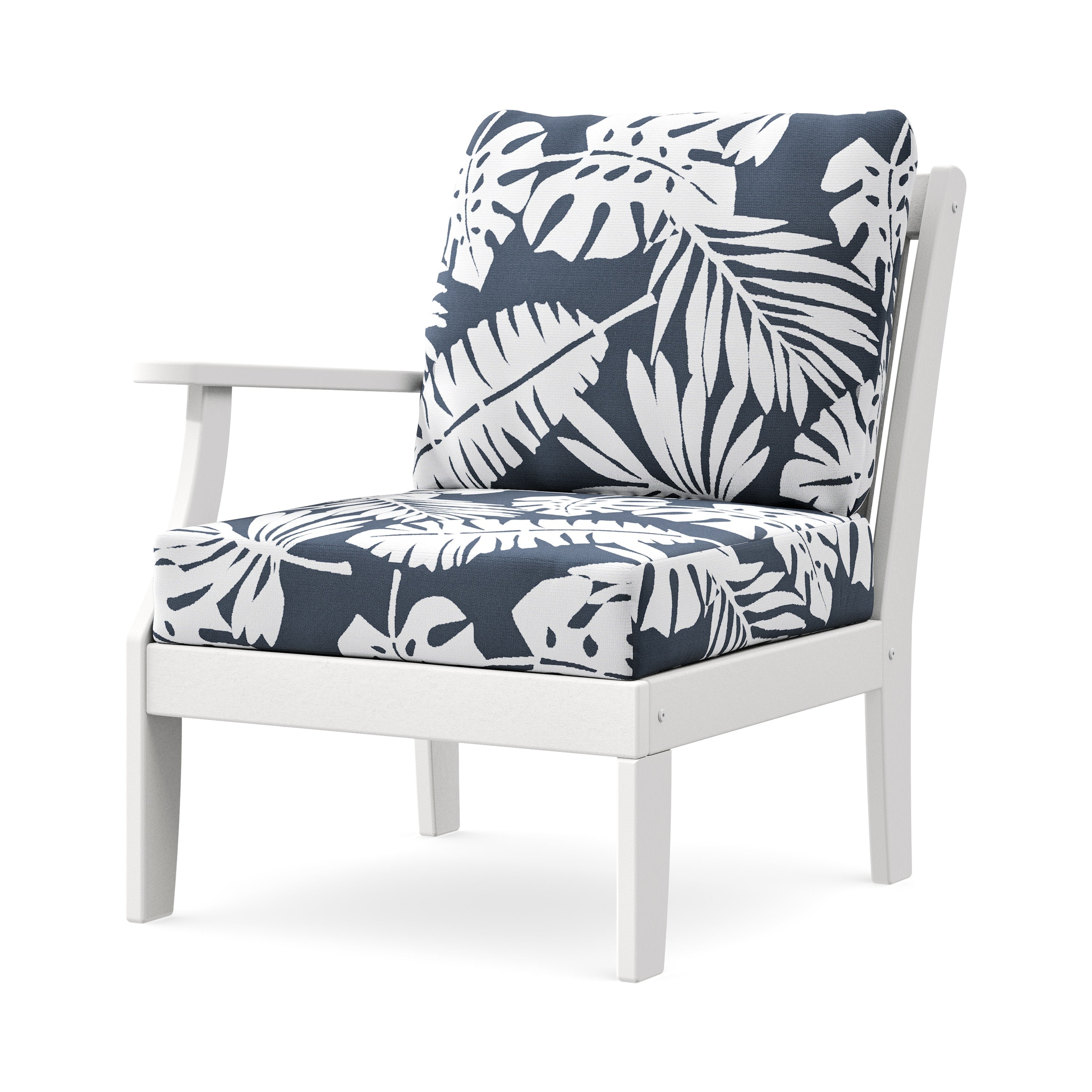 Braxton Modular Left Arm Chair in White / Leaf Marine Indigo