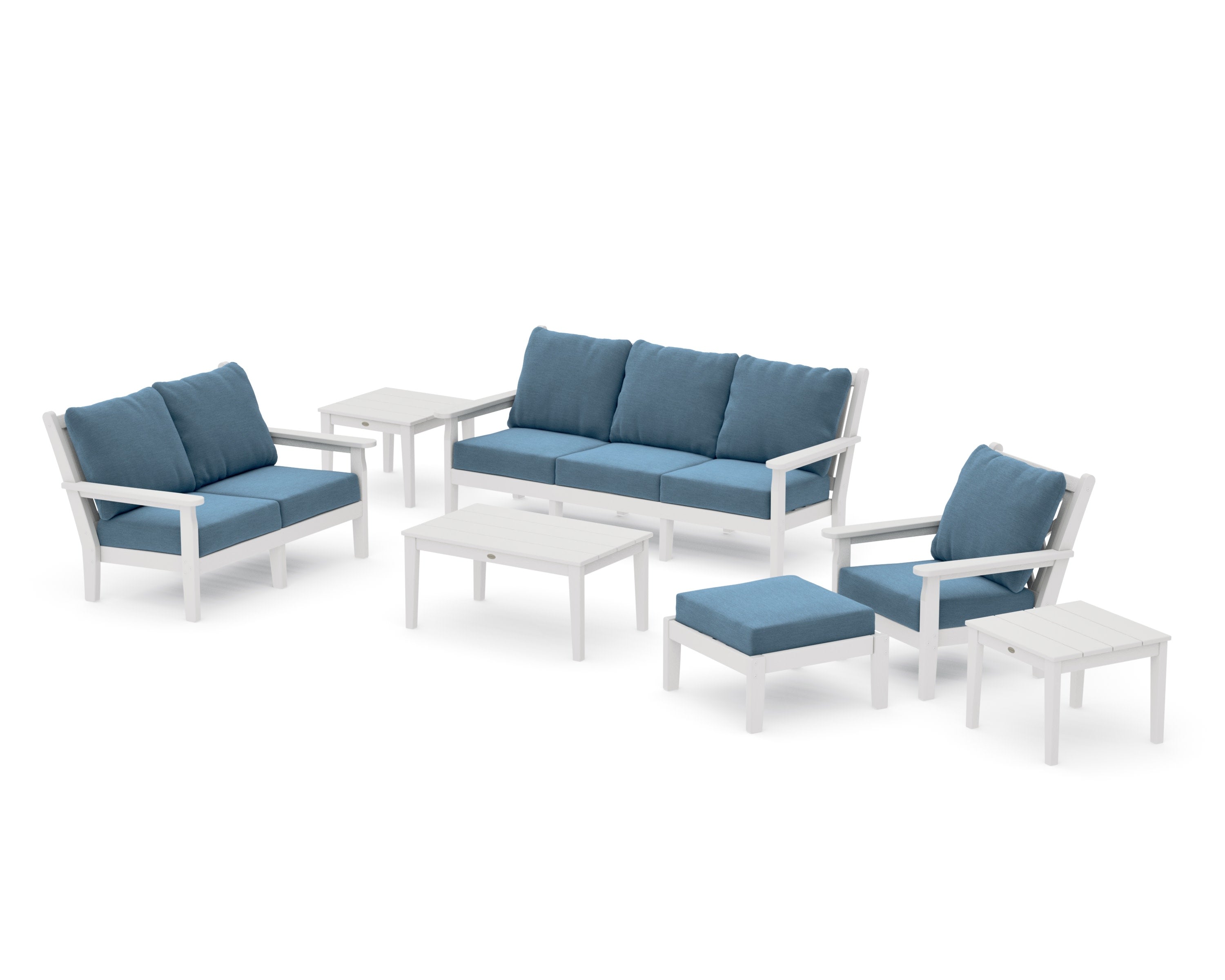 Chippendale 7-Piece Deep Seating Set in Vintage White / Sky Blue