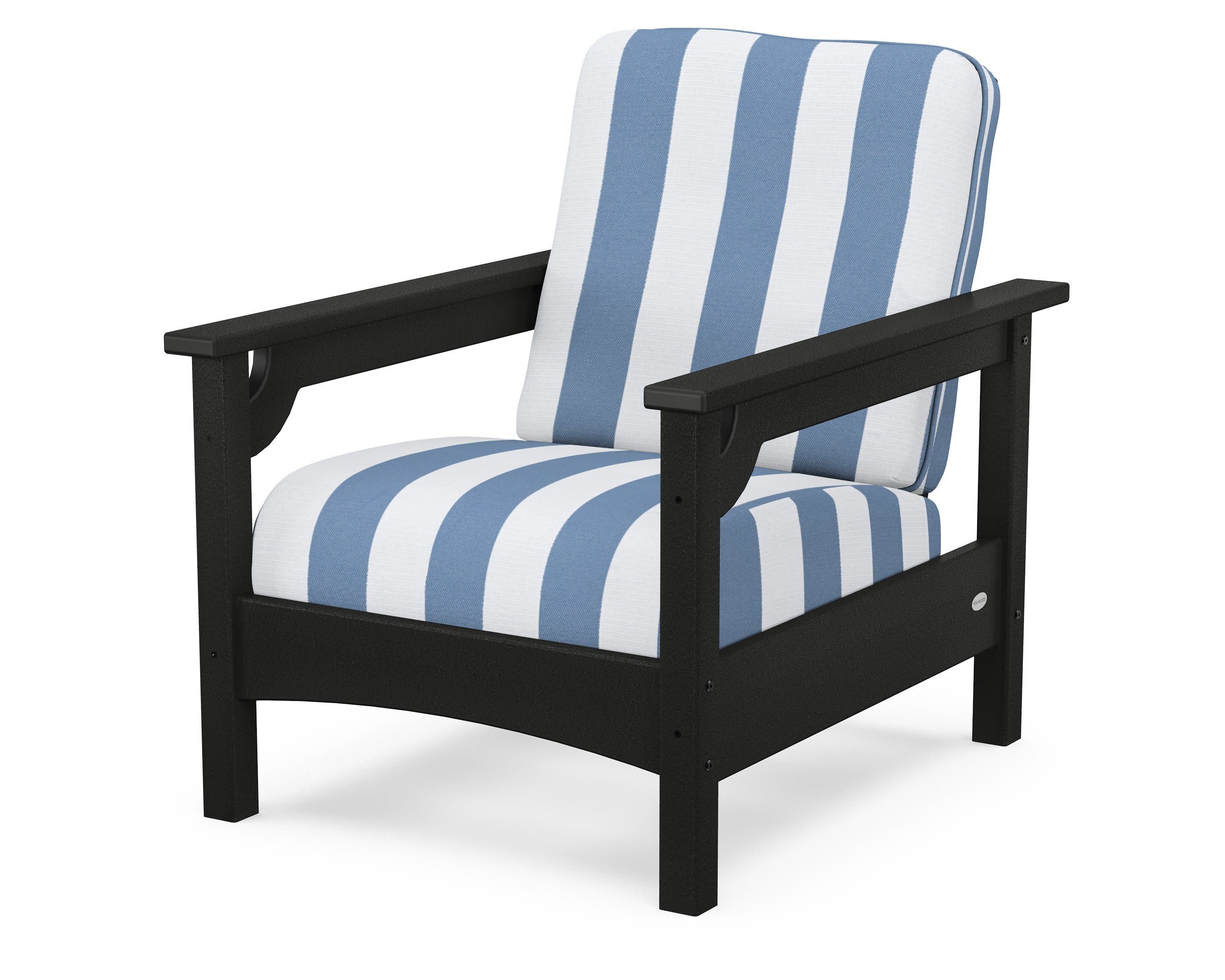 Club Chair in Black / Cabana Stripe Sky Blue