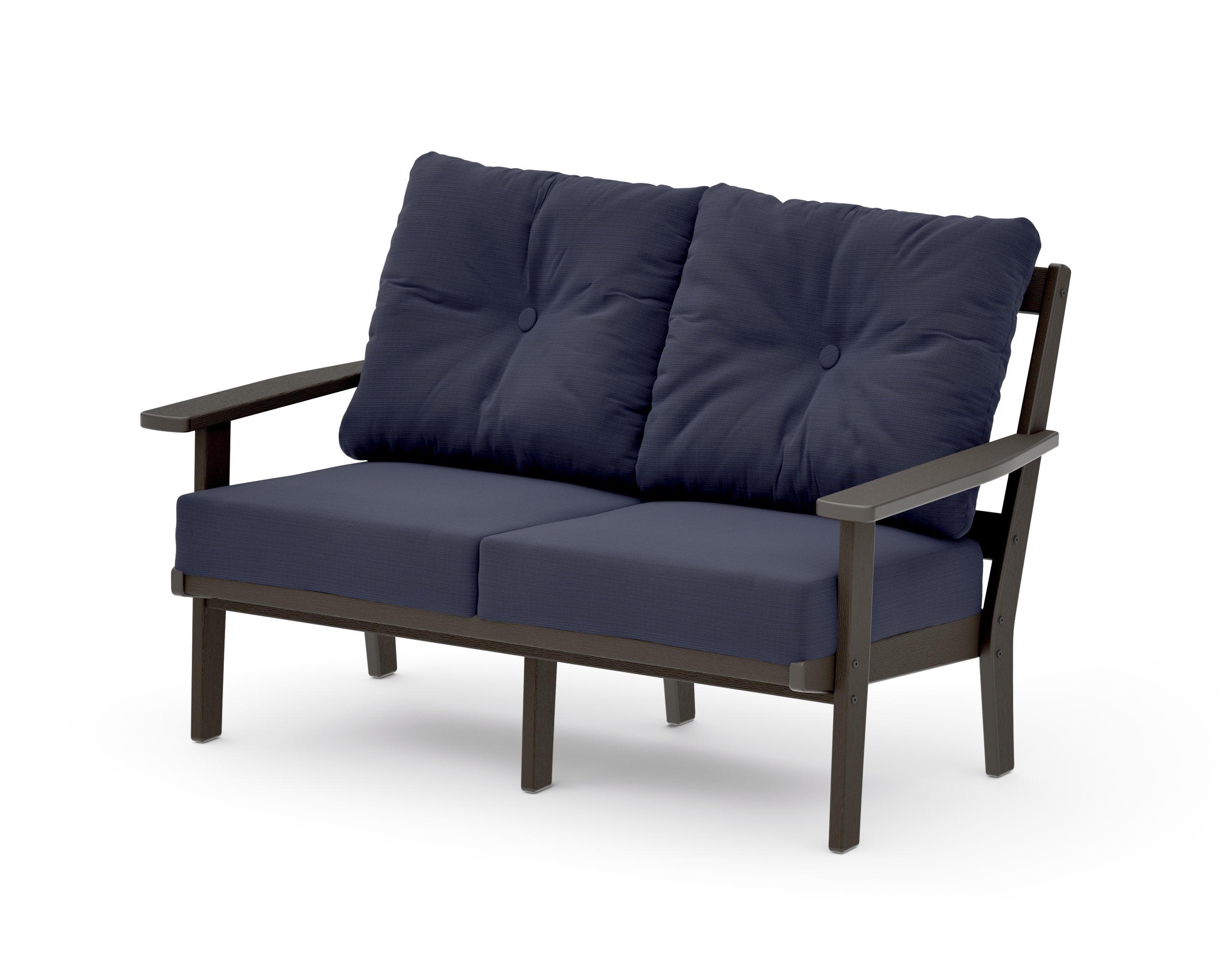 Oxford Deep SeatingLoveseat in Vintage Coffee / Navy Linen
