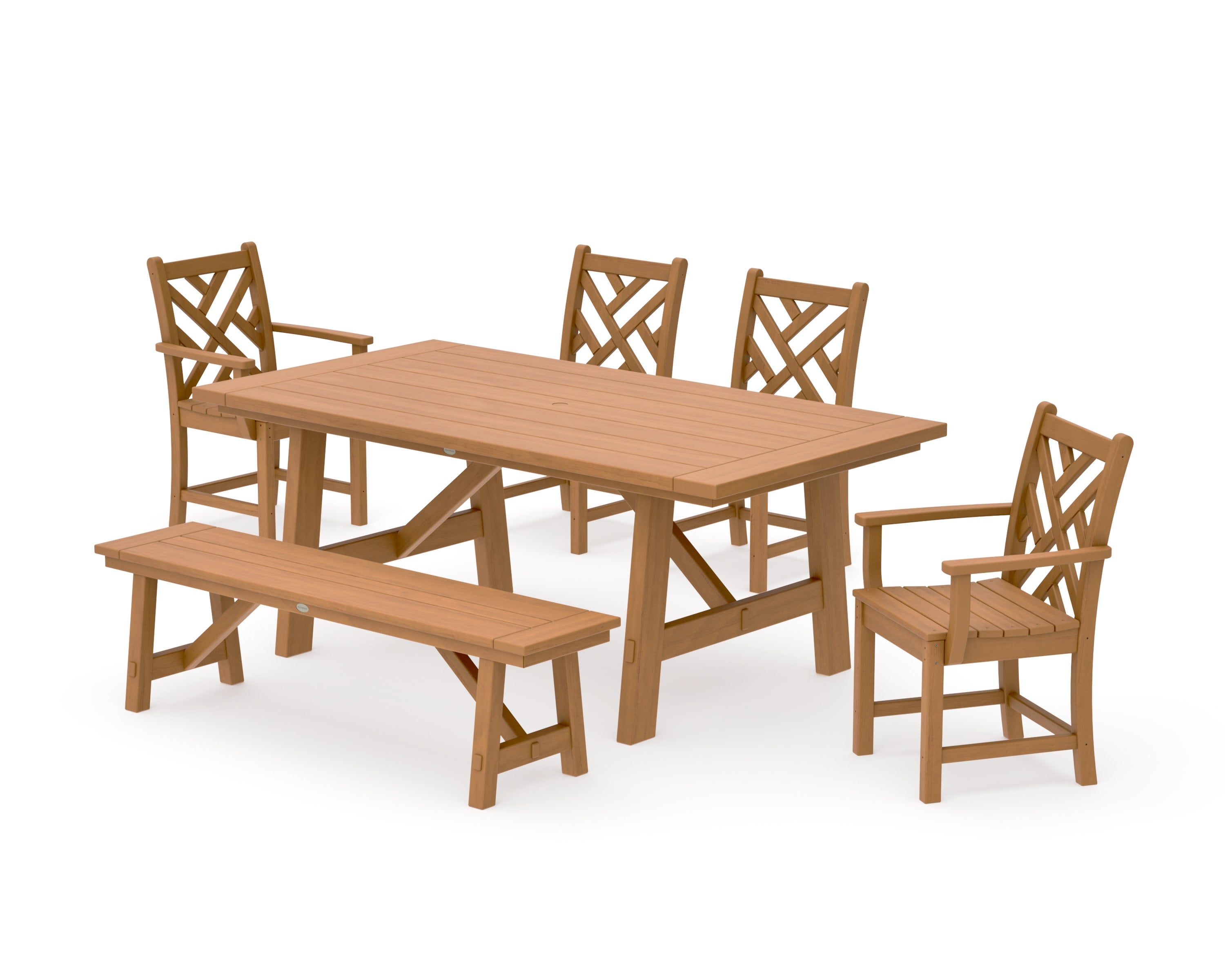 Chippendale 6-Piece Rustic Farmhouse Dining Set With Bench in Natural