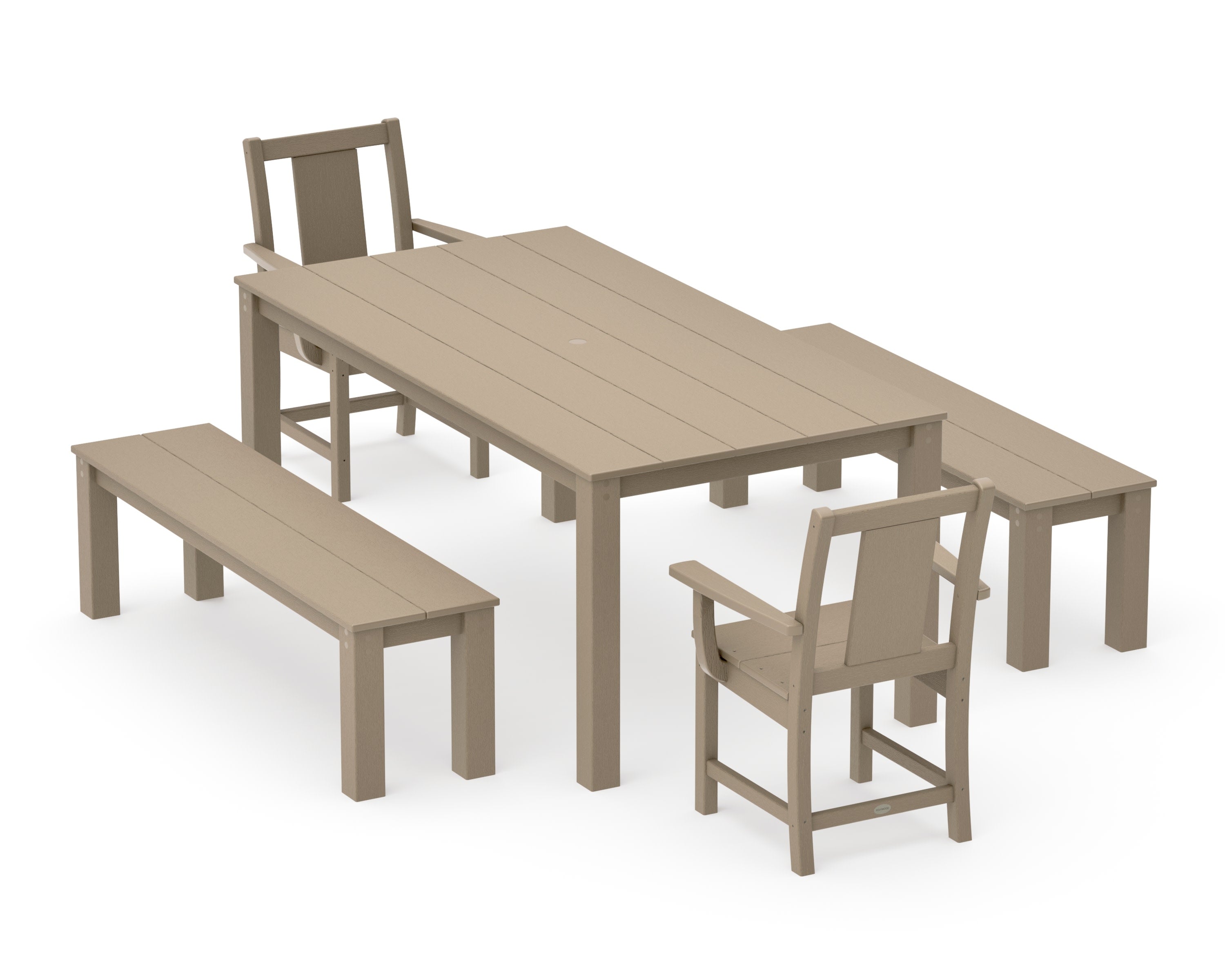 Prairie 5-Piece Parsons Dining Set with Benches in Vintage Sahara