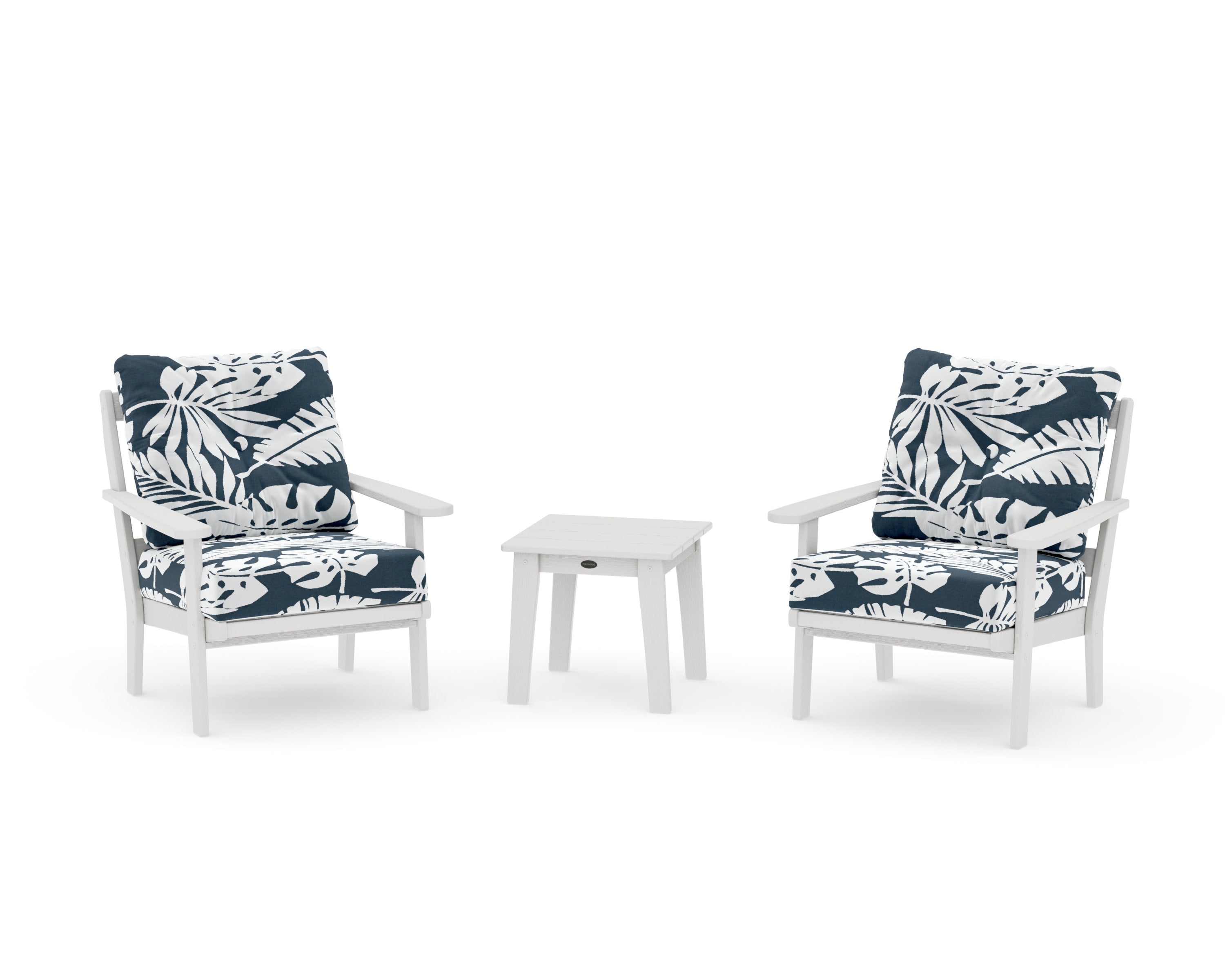 Mission 3-Piece Deep Seating Set in Vintage White / Leaf Marine Indigo