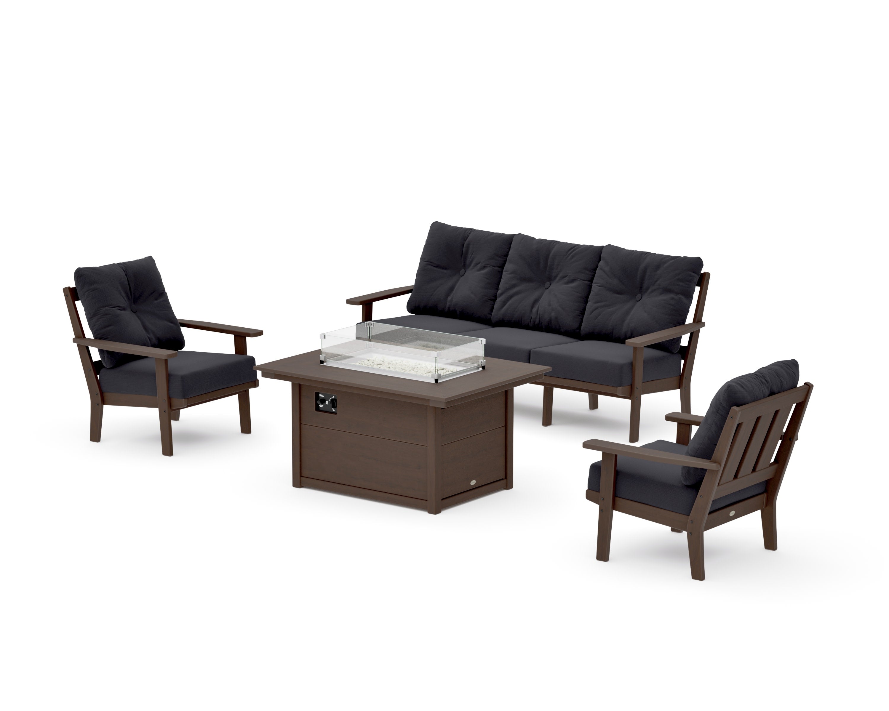 Oxford Deep Seating Fire Pit Table Set in Kona / Midnight Linen