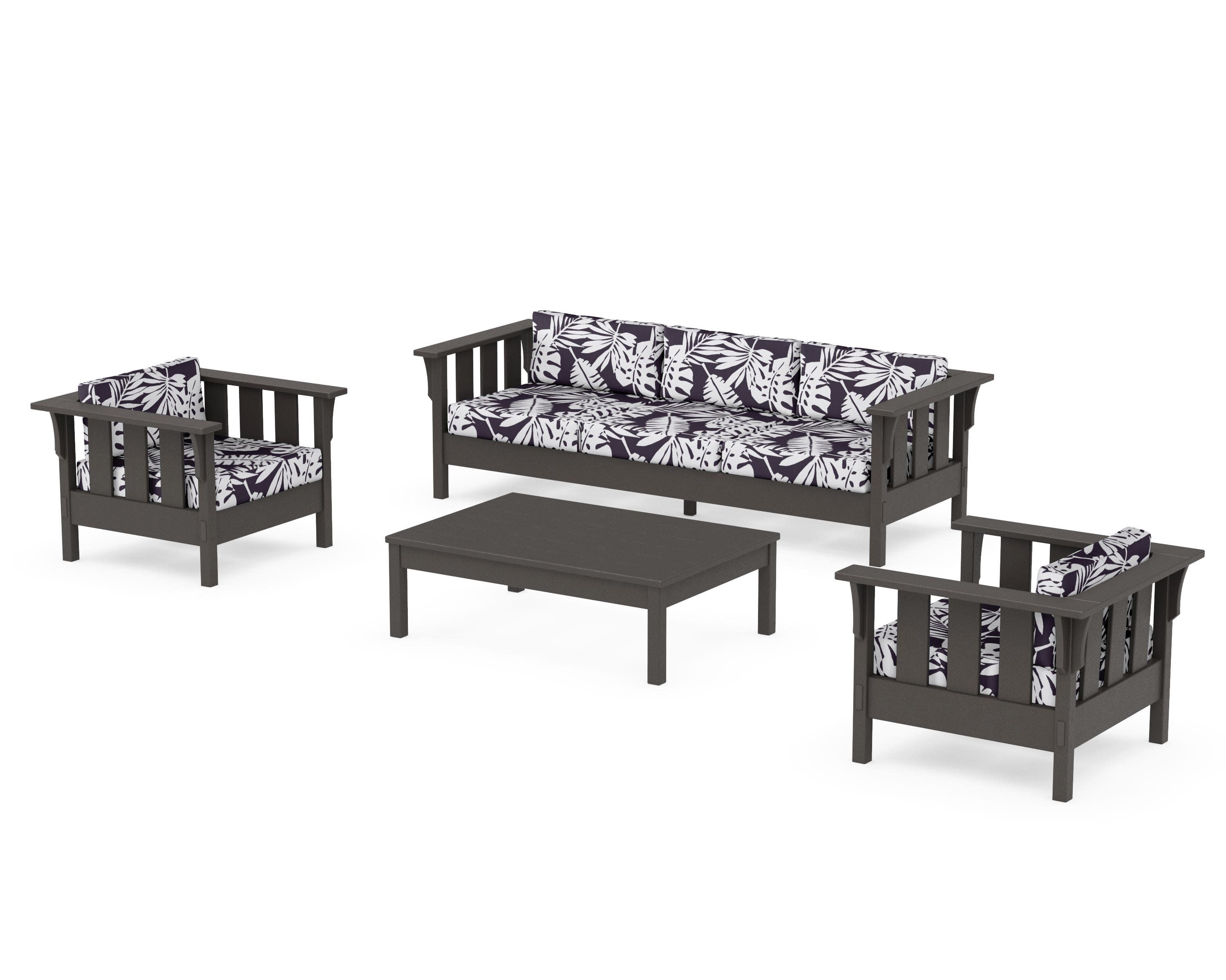 Acadia 4-Piece Deep Seating Set with Sofa in Vintage Coffee / Leaf Navy