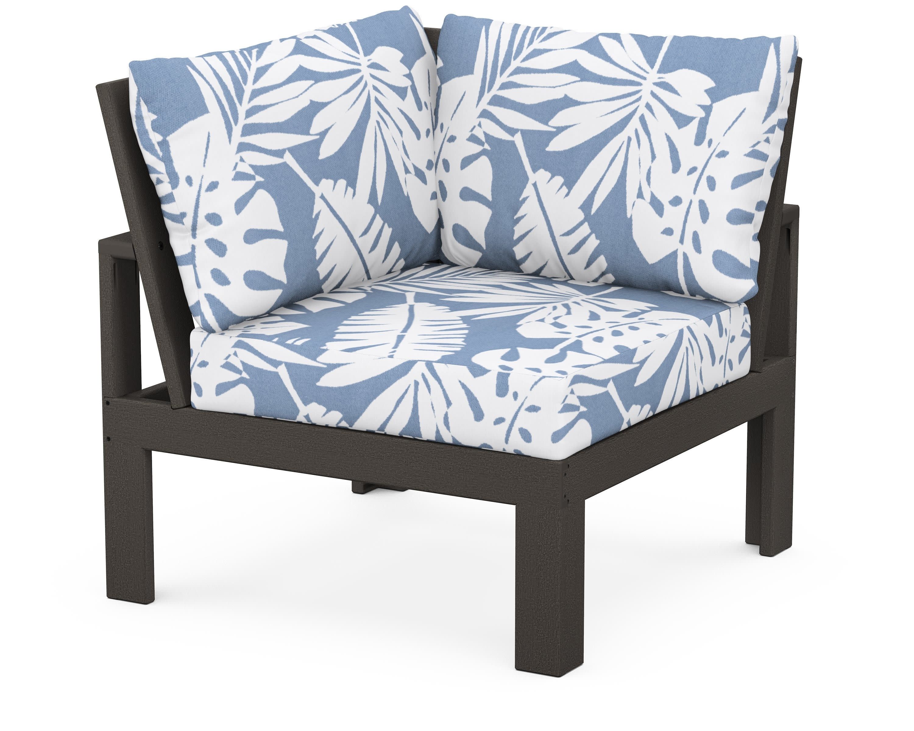 Modular Corner Chair in Vintage Coffee / Leaf Sky Blue