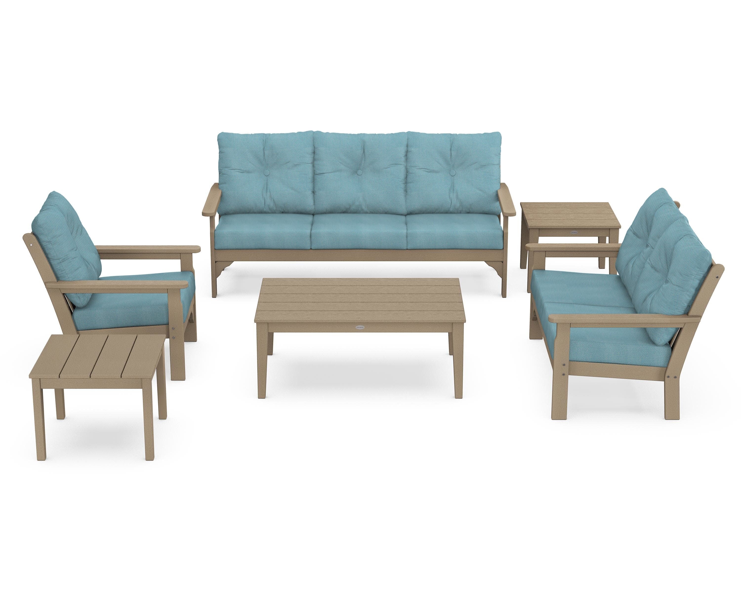 Vineyard 6-Piece Deep Seating Set in Vintage Sahara / Lattice Sky Blue
