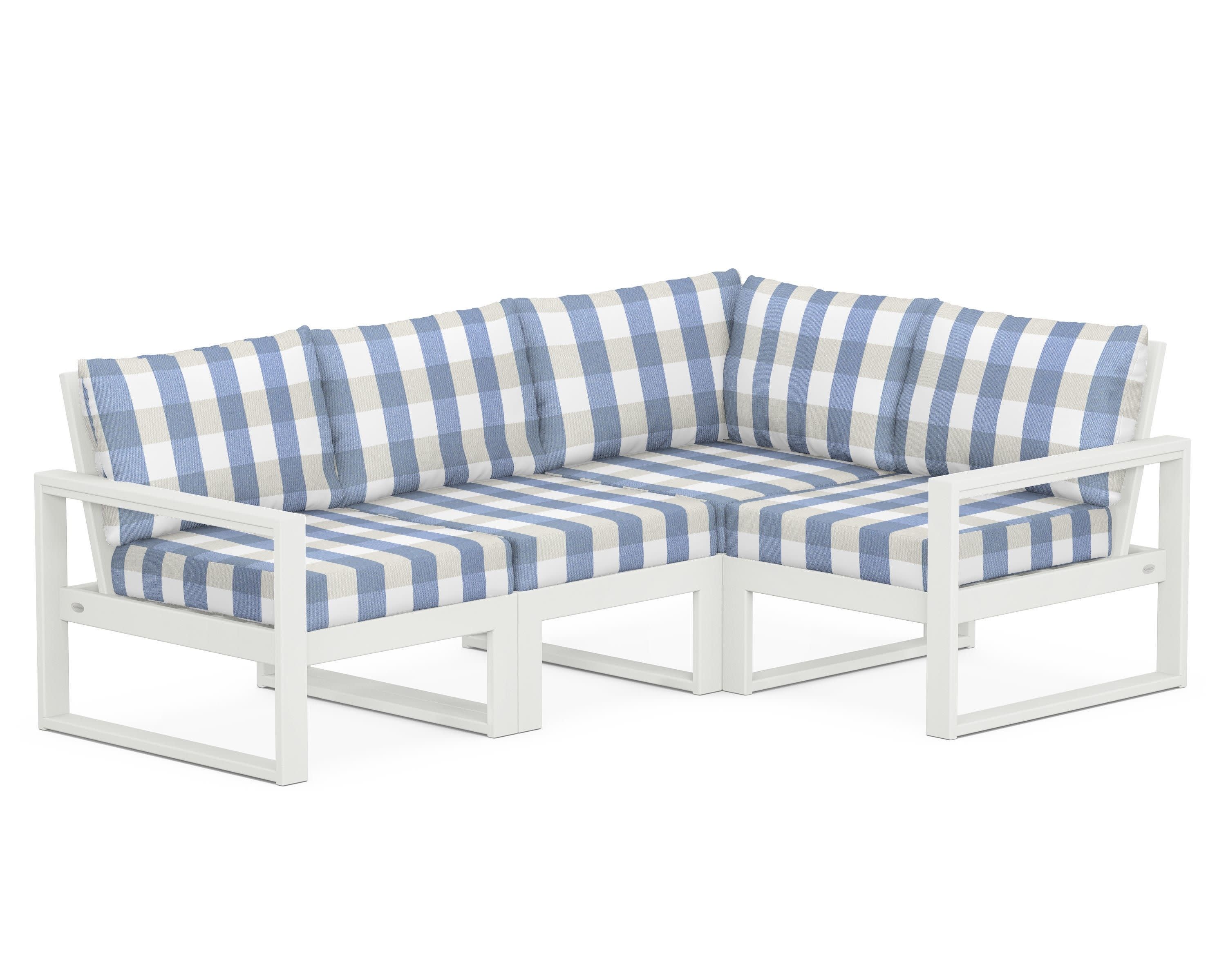 EDGE 4-Piece Modular Deep Seating Set in Vintage White / Buffalo Plaid Sky Blue
