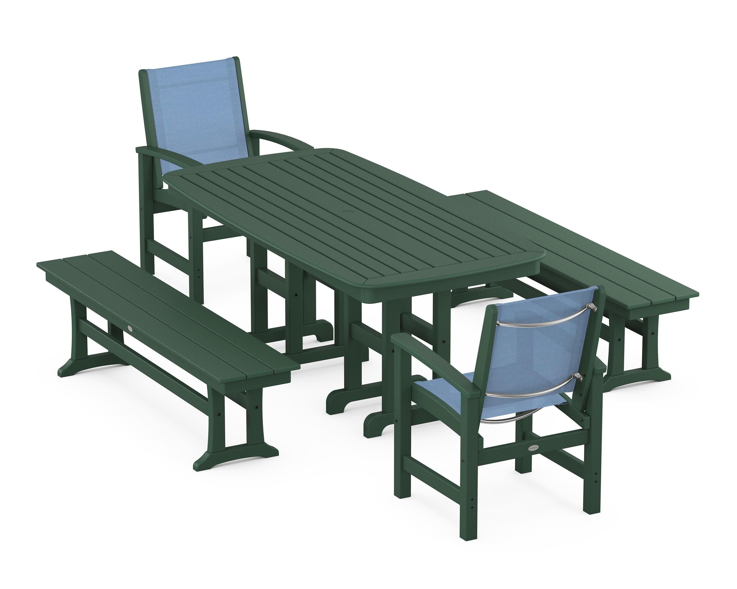 Coastal 5-Piece Dining Set in Green / Poolside Sling