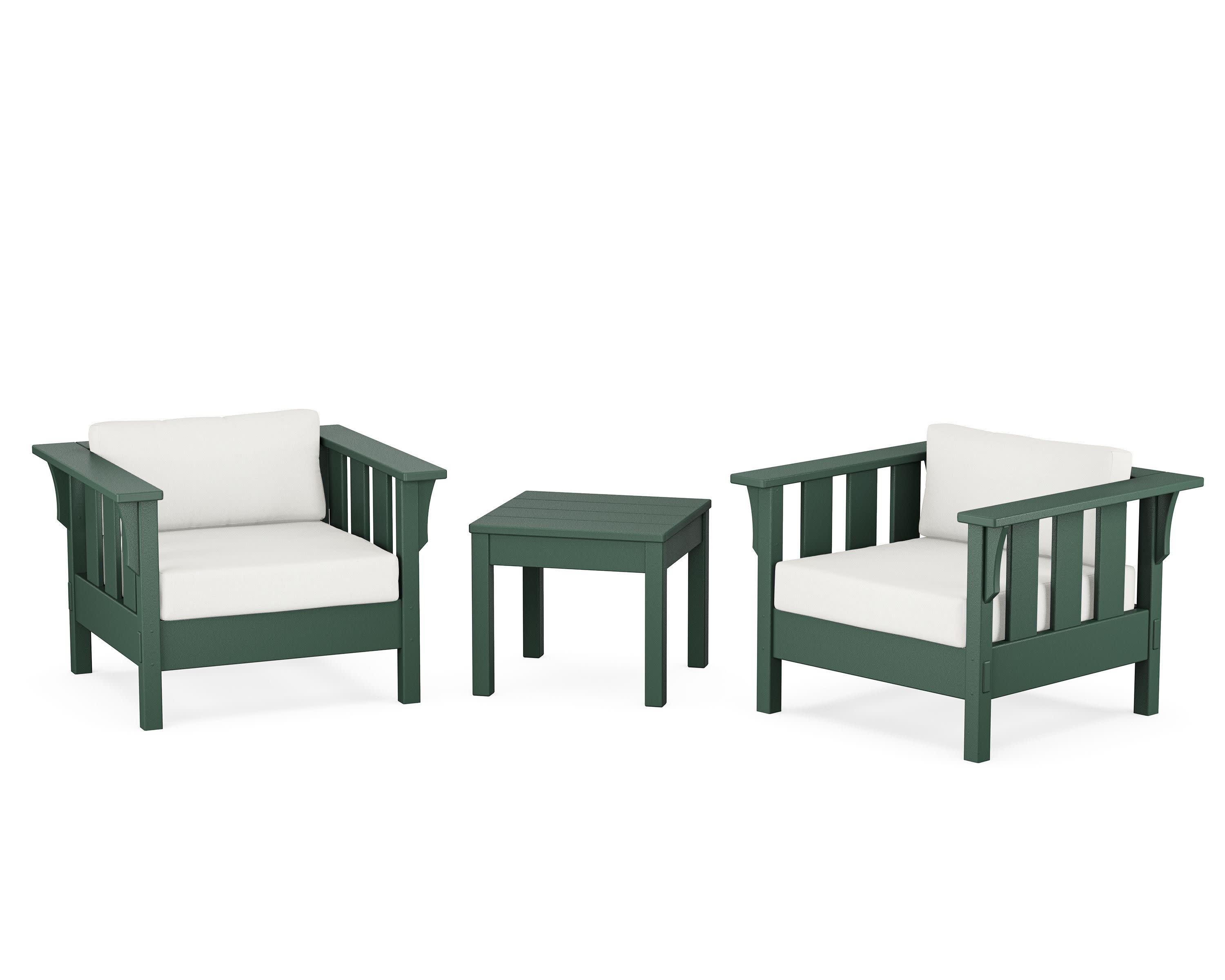 Acadia 3-Piece Deep Seating Set in Green / Natural Linen