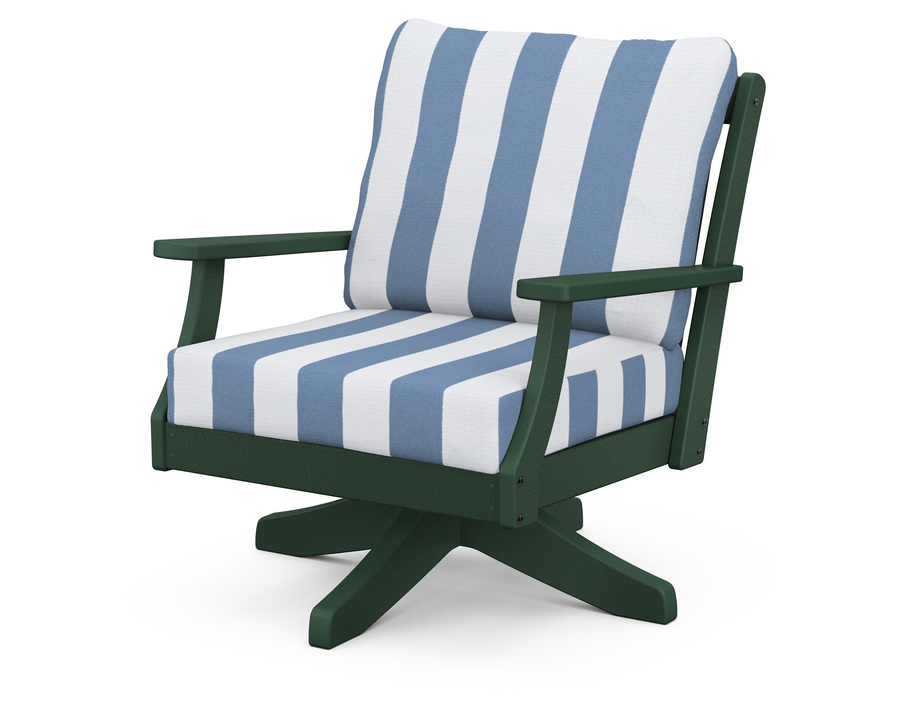 Braxton Deep Seating Swivel Chair in Green / Cabana Stripe Sky Blue