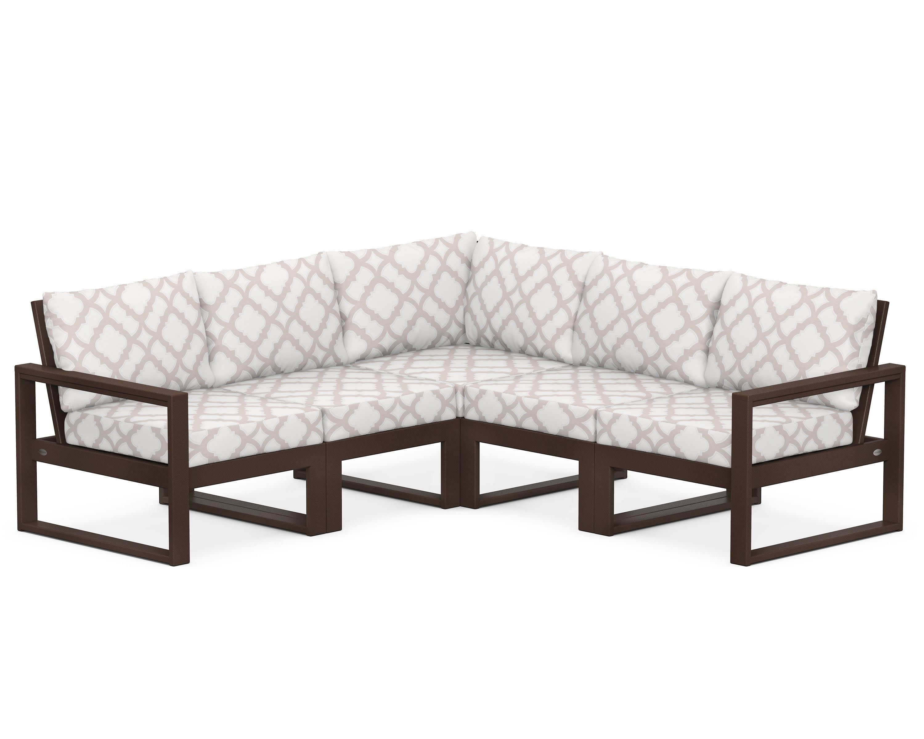 EDGE 5-Piece Modular Deep Seating Set in Mahogany / Trellis Dune Burlap