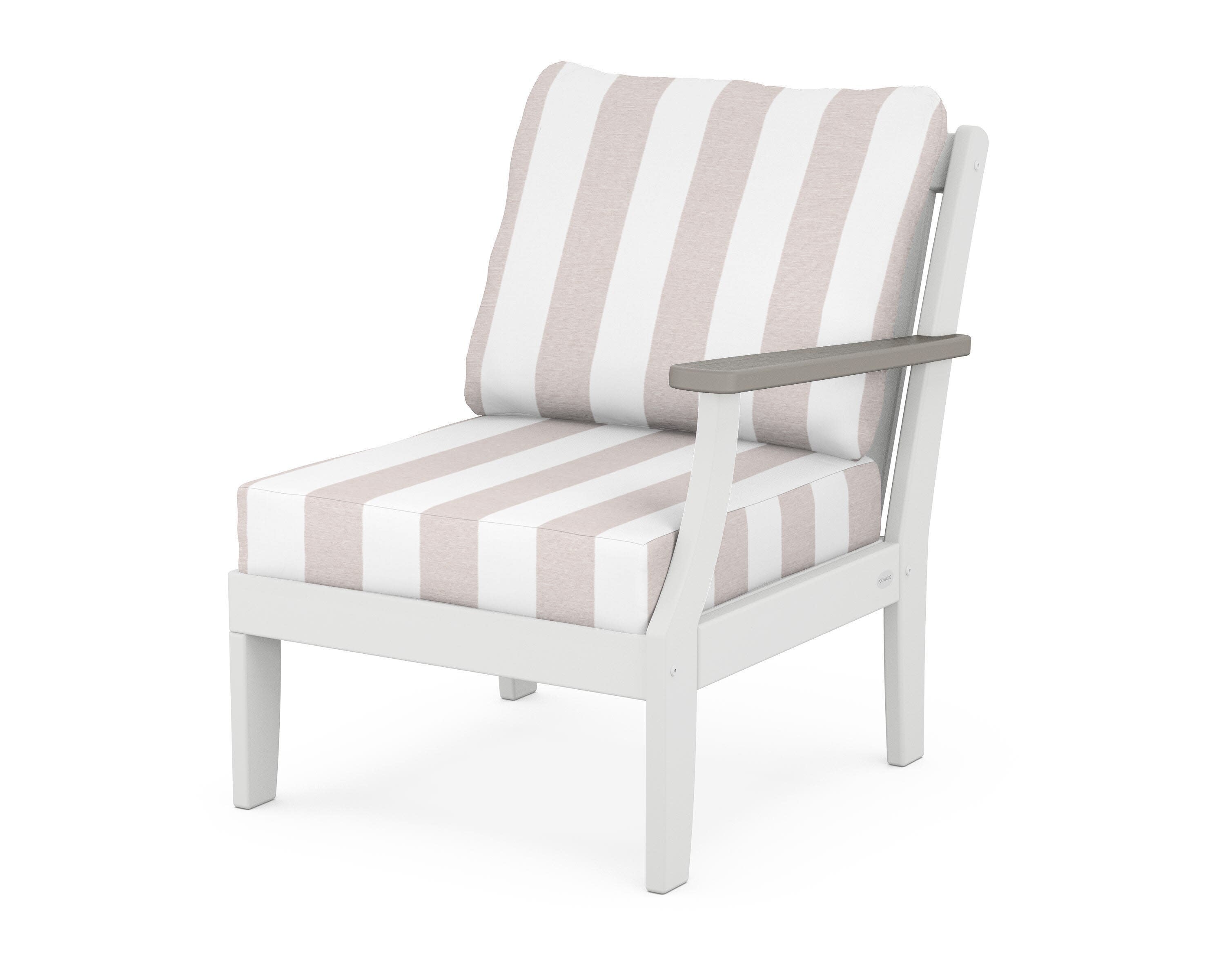 Braxton Modular Right Arm Chair in White / Driftwood / Cabana Stripe Dune Burlap