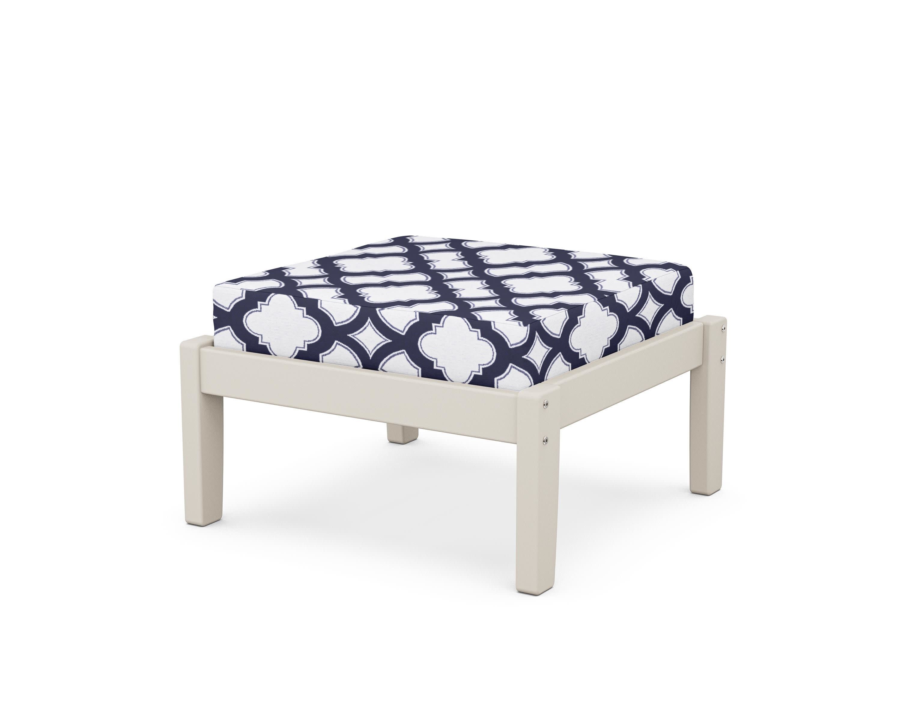 Deep Seating Ottoman in Sand / Trellis Navy